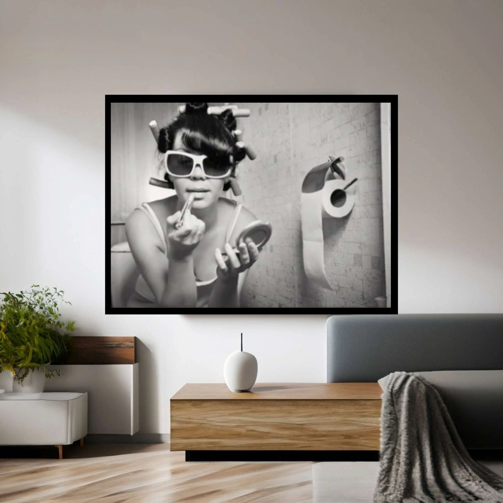 Bathroom Wall Art Woman Drinking Toilet And Smoking Girl Bathroom Wall Decor Fashion Funny Bathroom Art,Girl on the Toilet Lipstick Makeup - Y Canvas