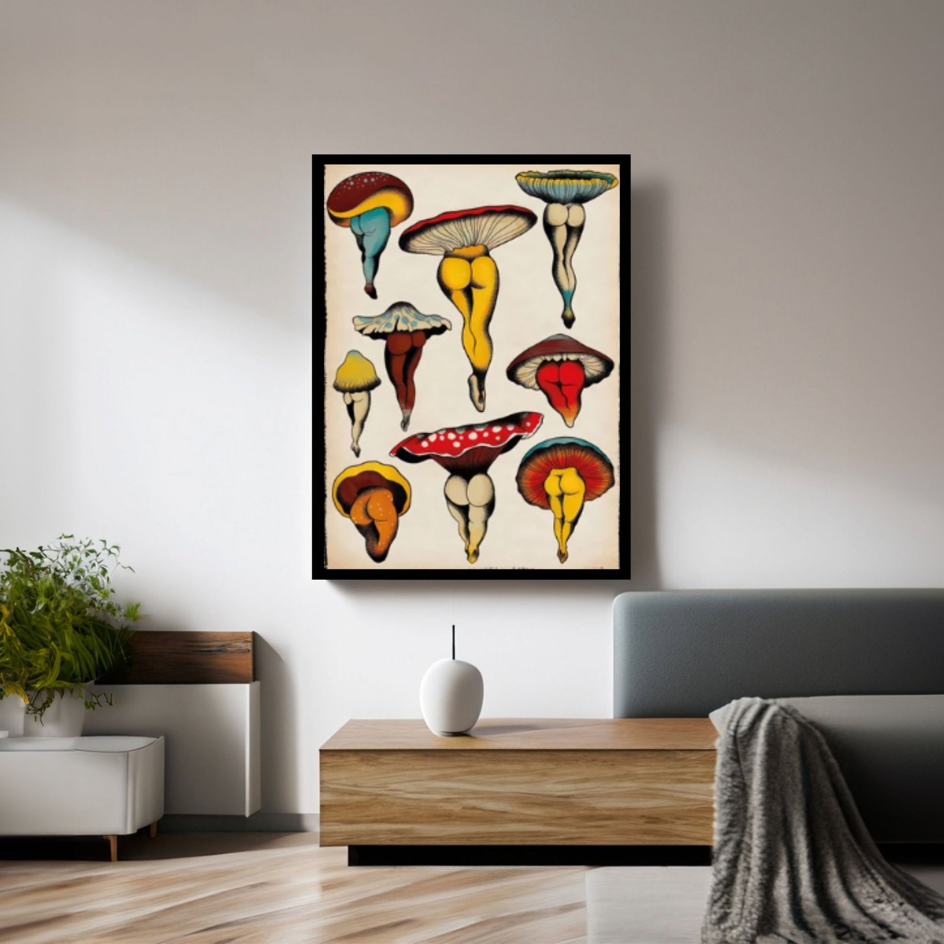 Mushroom Aesthetic Room Decor, Home Abstract Canvas Retro Picture - Y Canvas