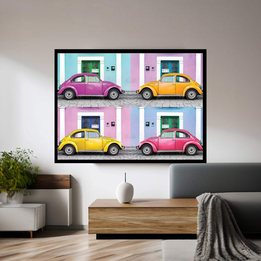 Four VW Beetle Cars II Canvas Wall Art - Y Canvas