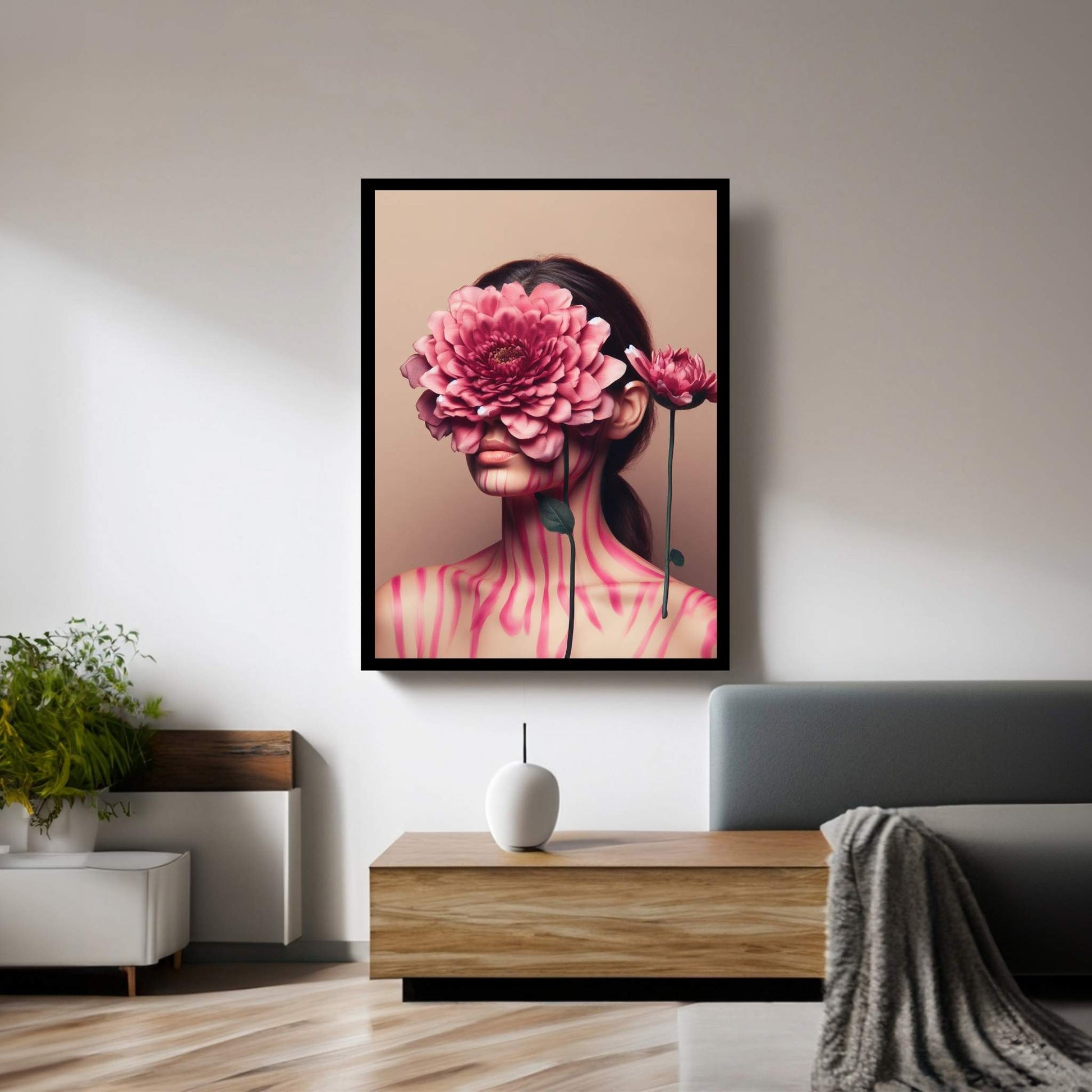 Woman Portrait Flower Head Canvas Wall Art - Y Canvas