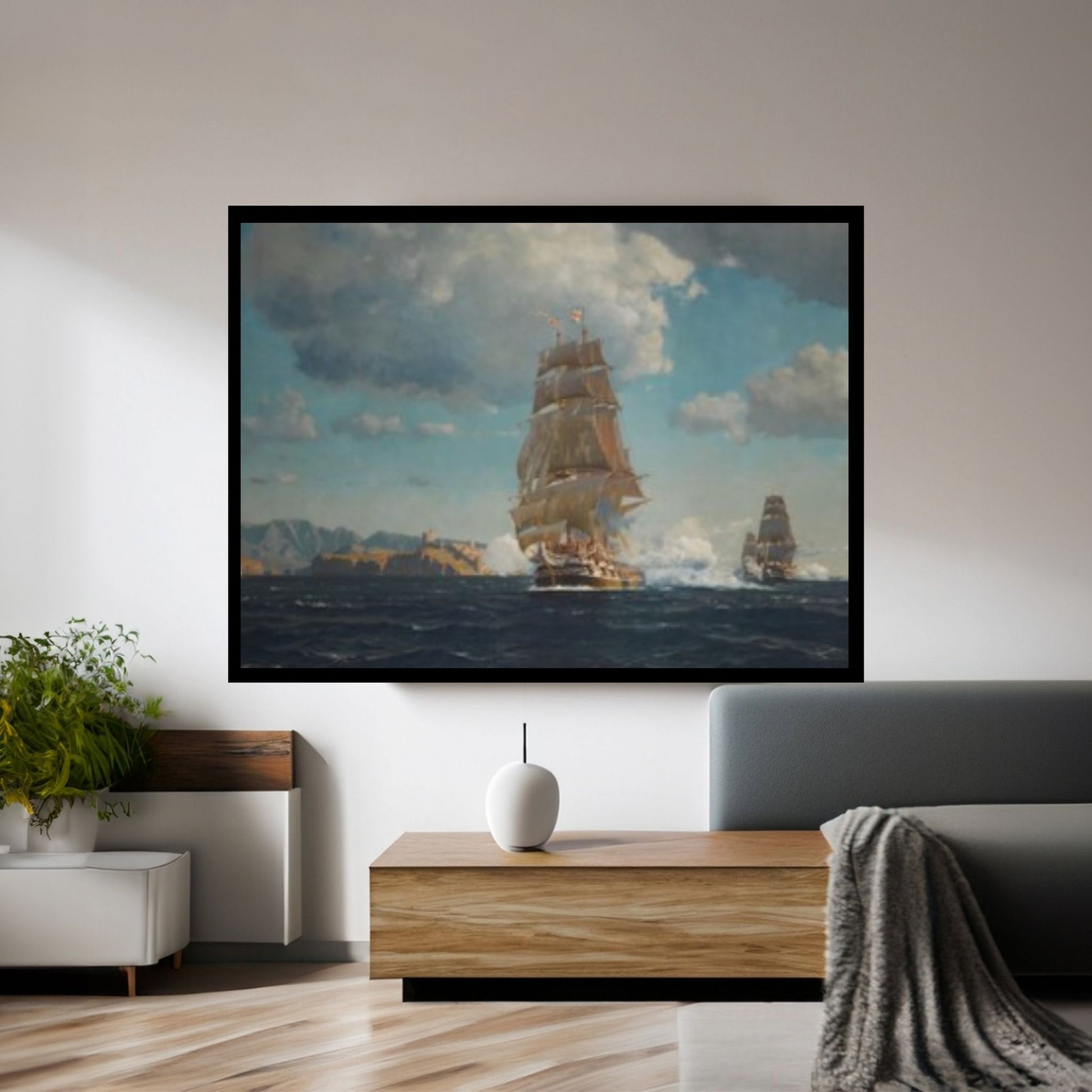 British Battleships Vintage Canvas Wall Art Painting - Vintage Seascape Painting, Ship Canvas Art - Y Canvas