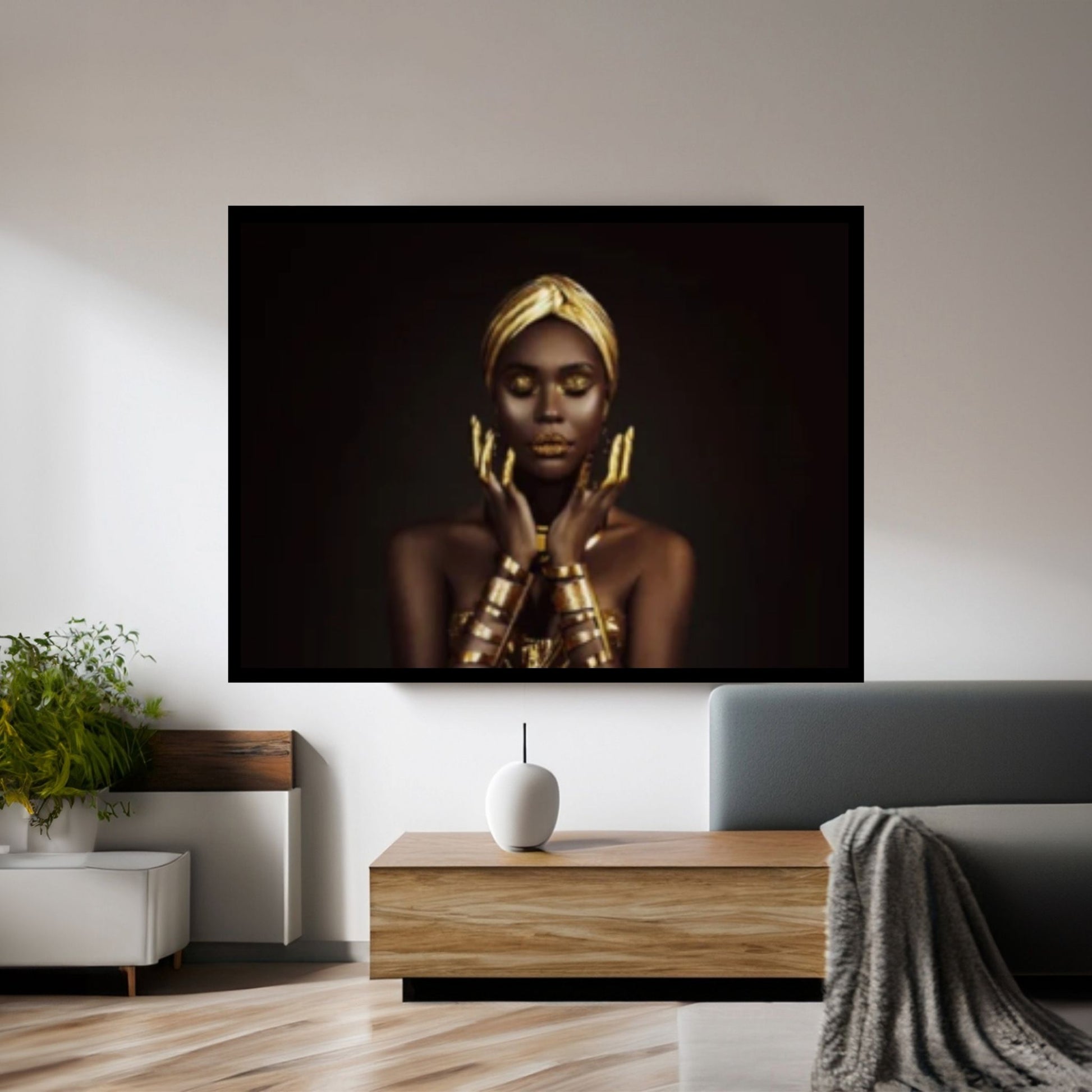 African Black Woman Portrait, Afro Art, African Woman Makeup Wall Art - Y Canvas