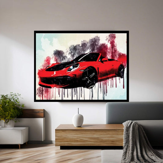 Porsche 991 Carrera Stinger 2018 Red Cabriolet Sports Tuning 911 German Sports Cars Canvas Wall Art - Y Canvas