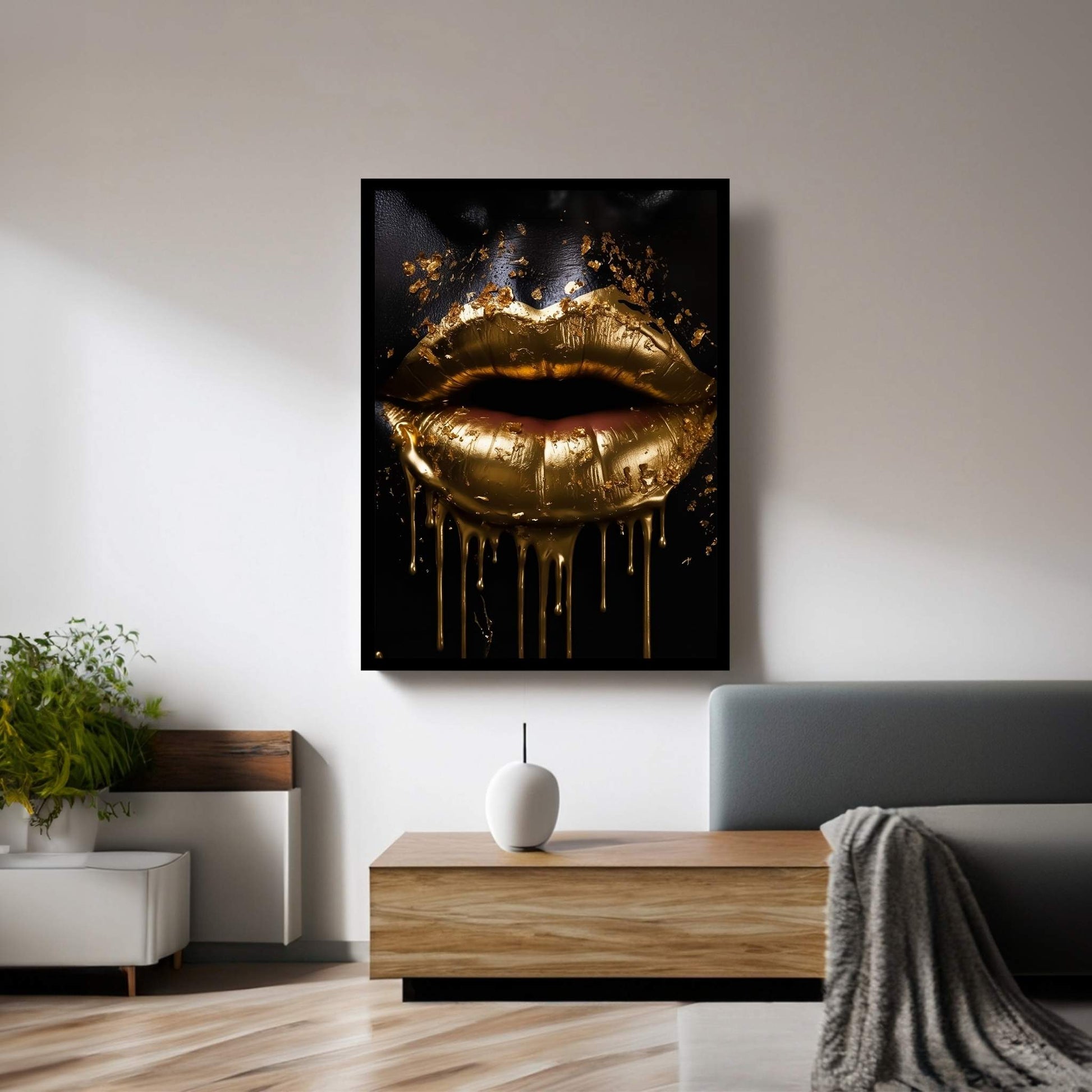 Gold Lips Woman Black Woman Gold Lips Canvas Wall Art - Y Canvas