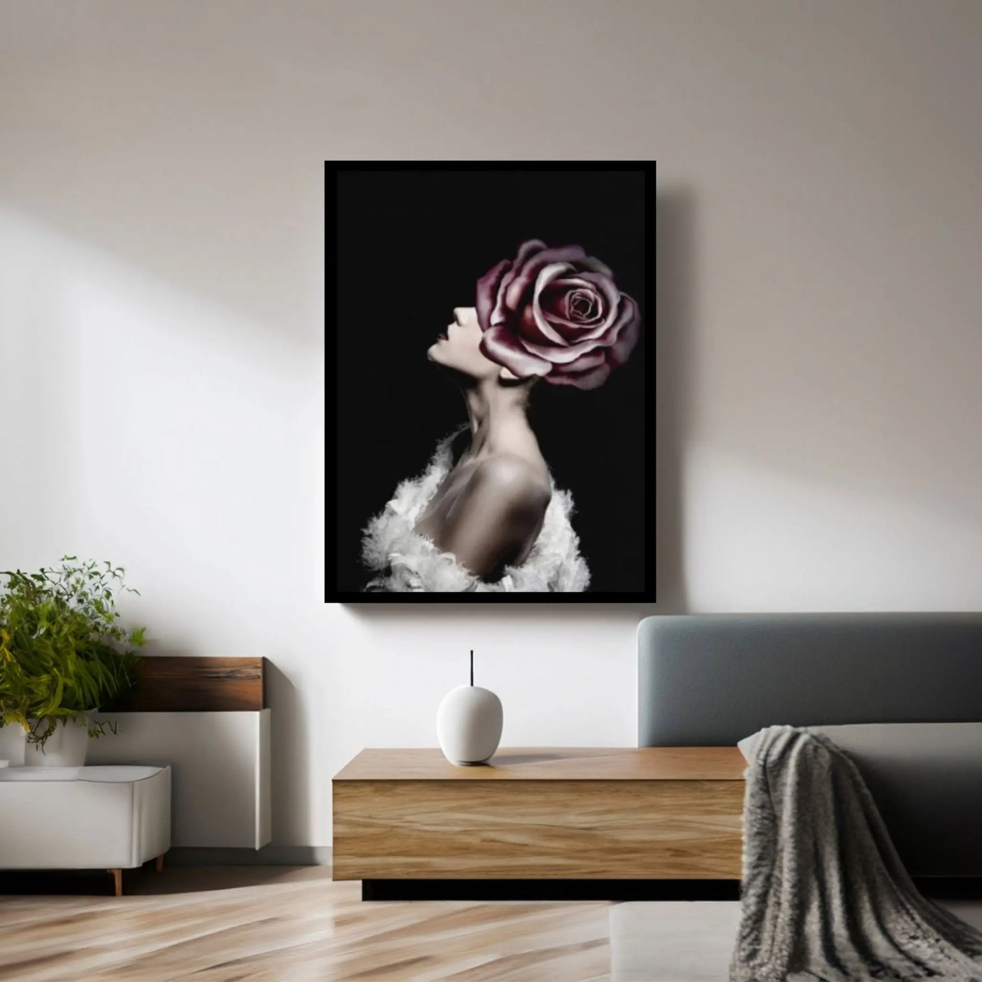 Floral Female Head Canvas Art, White Rose Wall Art, Heavenly Perfection Canvas, Roses and Woman, Woman Floral Art, Floral Head Woman Art - Y Canvas