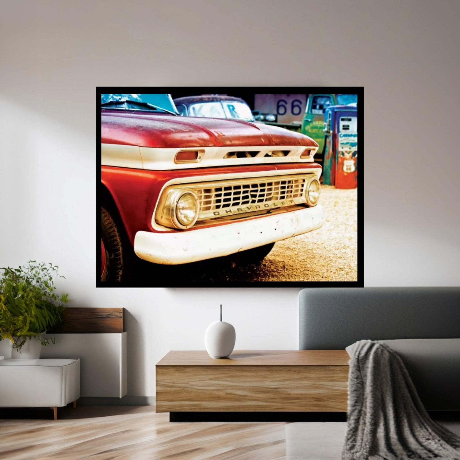 Classic Chevrolet Grill At U.S Route 66 Fill-Up Station Canvas Wall Art - Y Canvas