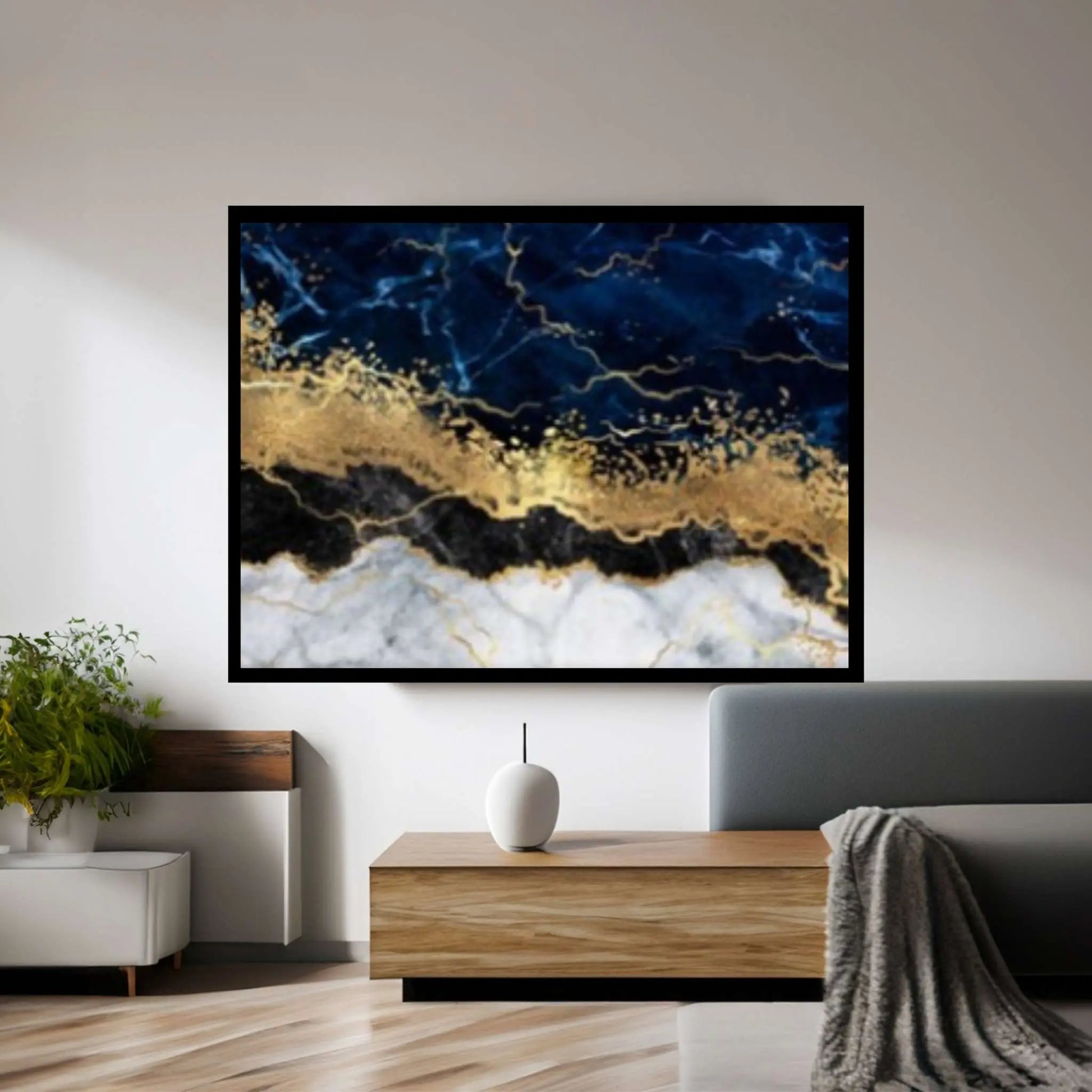 Abstract Navy Blue, White and Gold Marble Canvas Print, Modern Canvas Wall Art, Stone Art Print - Y Canvas