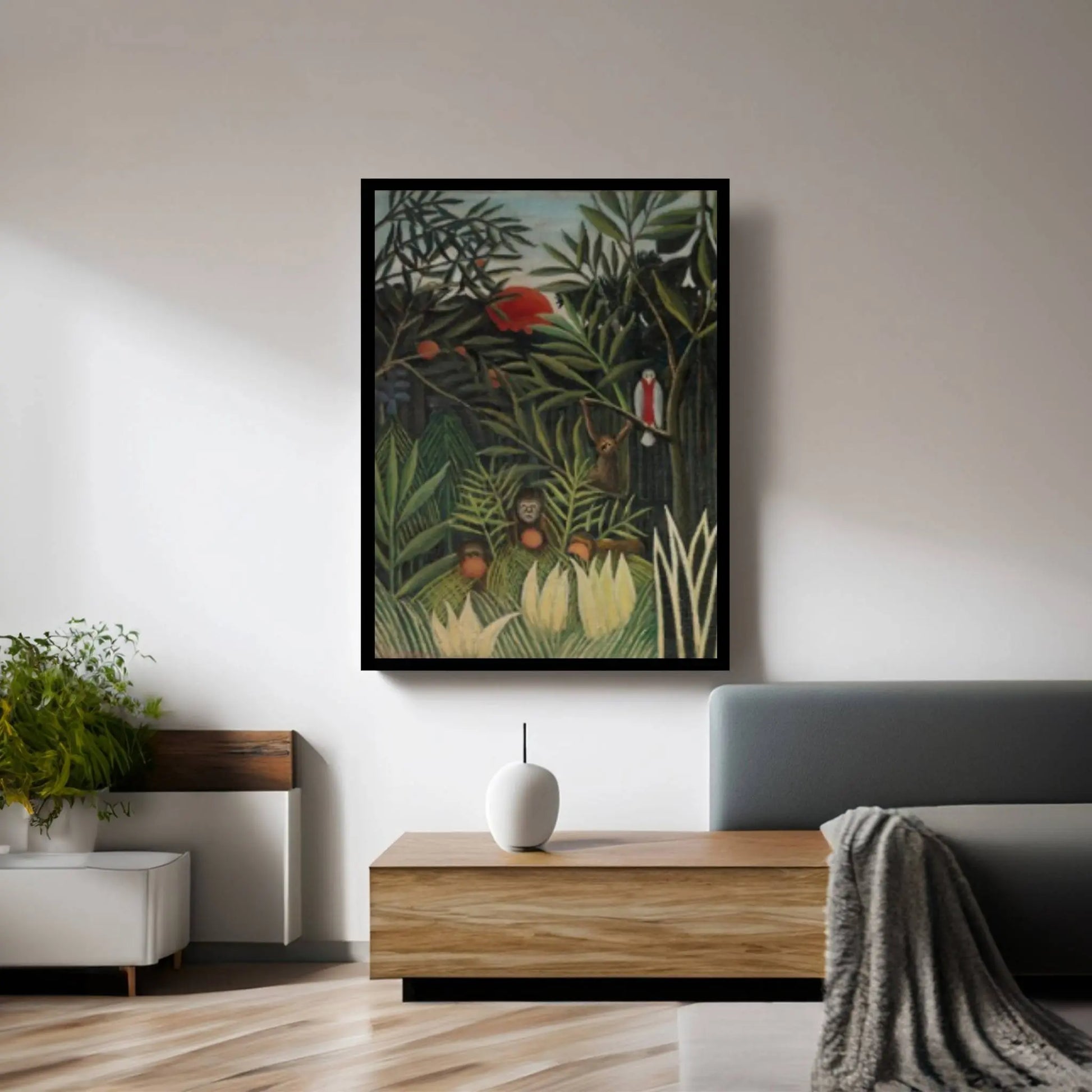 Henri Rousseau Monkeys and Parrot Canvas Wall Art Print, Tropical Print Wall Art, Henri Rousseau ,Henri Rousseau Poster - Y Canvas