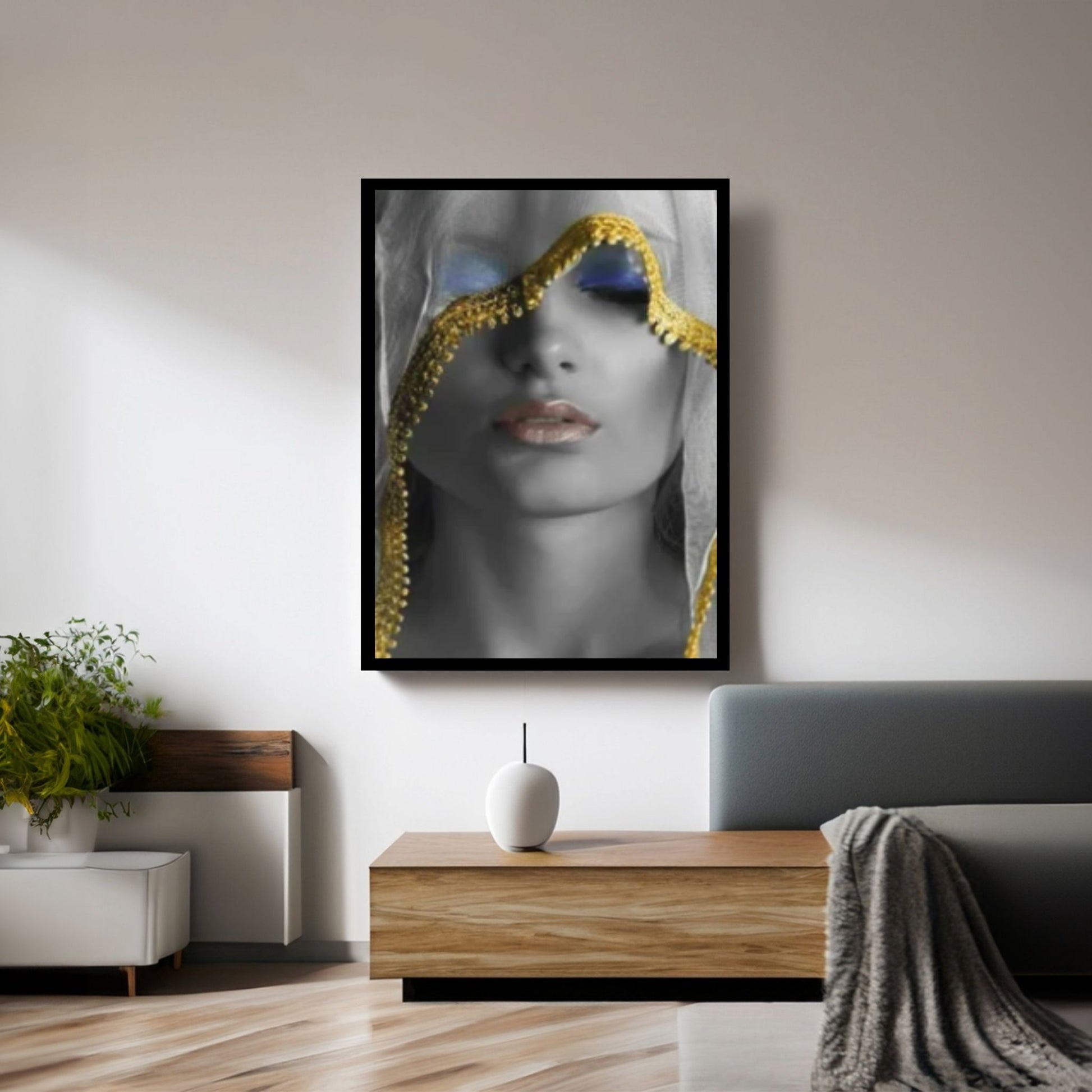 Modern Black Woman Model Canvas Wall Art Painting Pictures, African Gray Woman Print on Canvas - Y Canvas