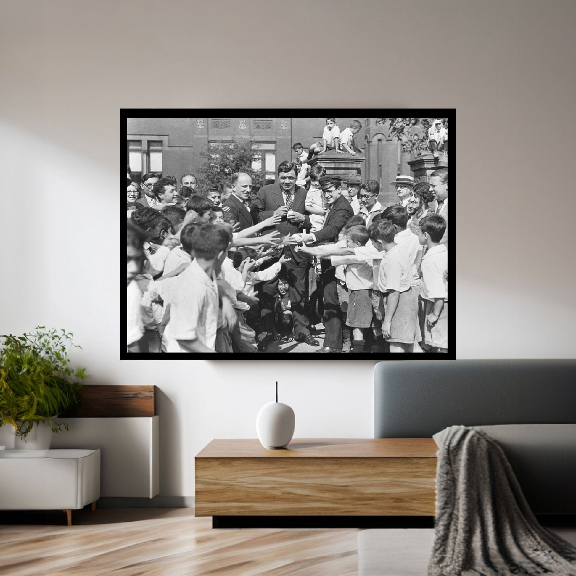 1920s Baseball Player Babe Ruth And Actor Harold Lloyd Greet Orphans Brooklyn New York City USA Canvas Wall Art - Y Canvas