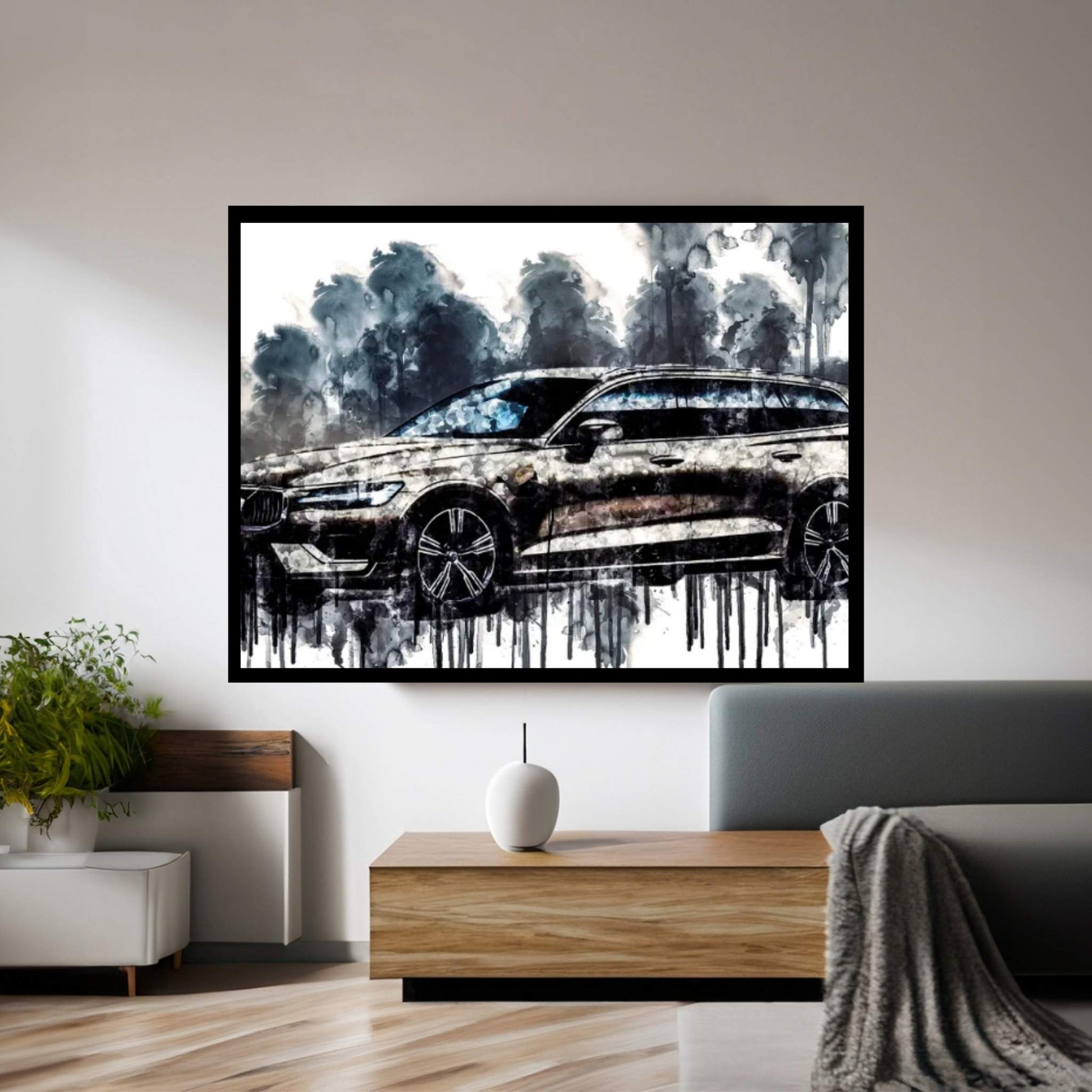 Car 2018 Volvo V60 T8 Inscription Canvas Wall Art - Y Canvas