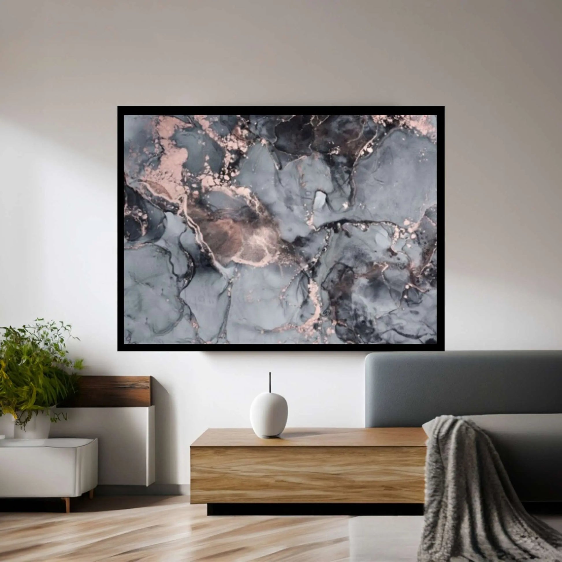 Gray and Pink Abstract Canvas Art, Gray Abstract Painting - Y Canvas