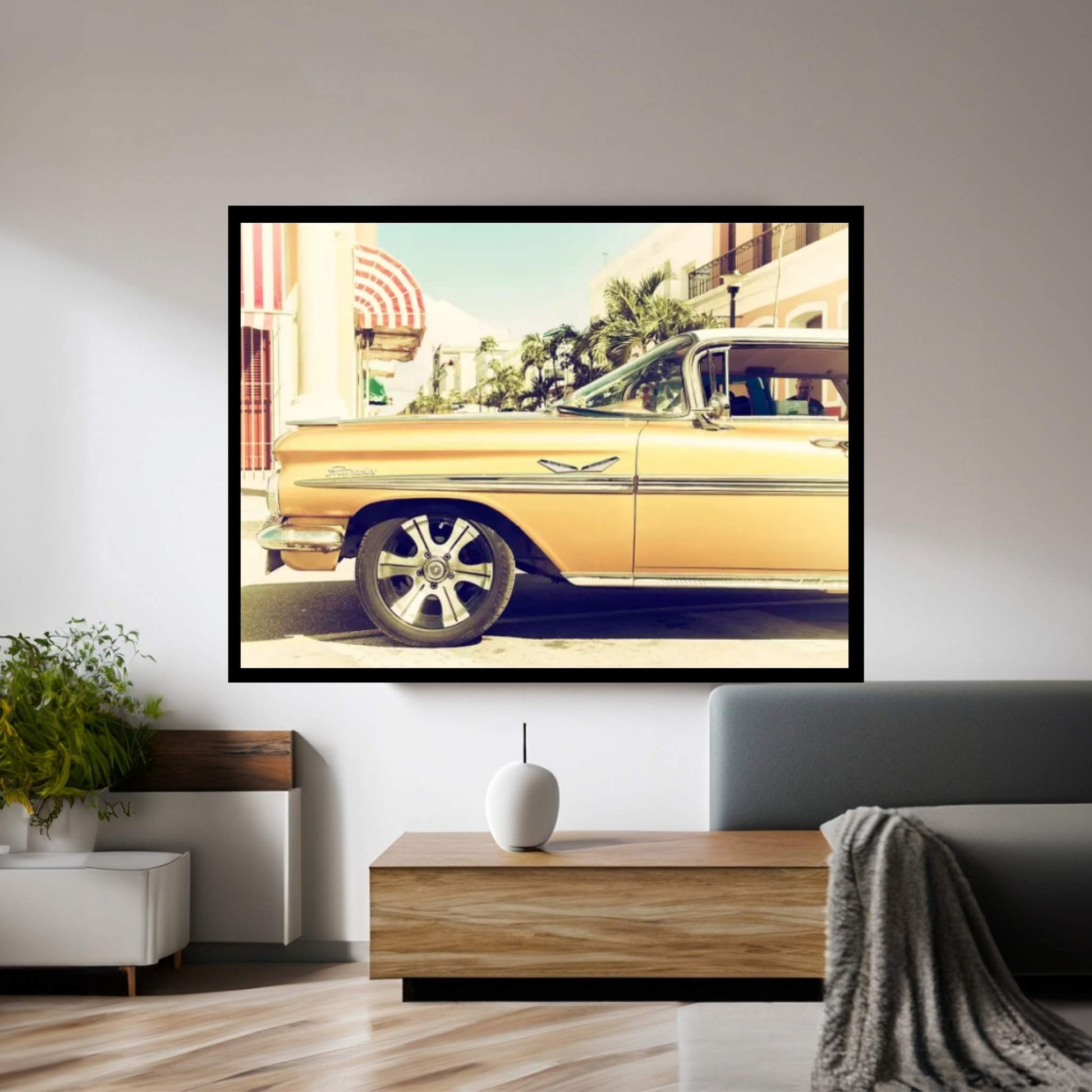 Vintage Yellow Car Canvas Wall Art - Y Canvas