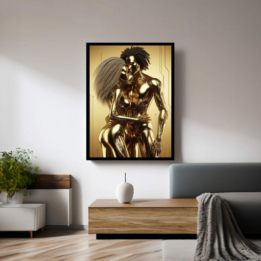 Metalic Gold Love Couple Canvas Wall Art - Y Canvas