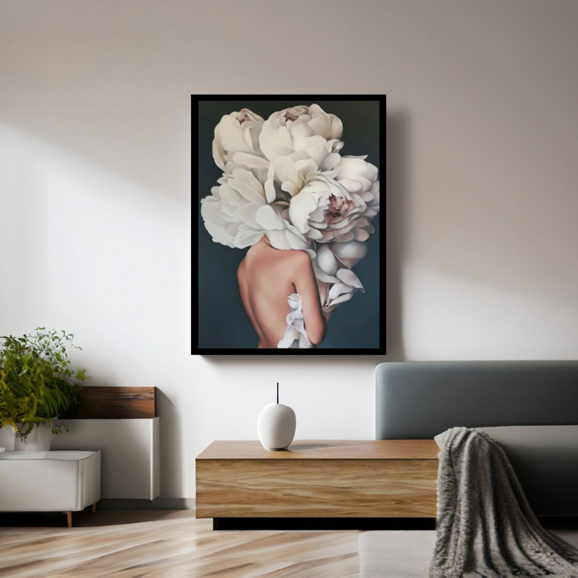 White Rose And Woman Canvas Art, Fashion Wall Art, Flower Head Woman Wall Art - Y Canvas