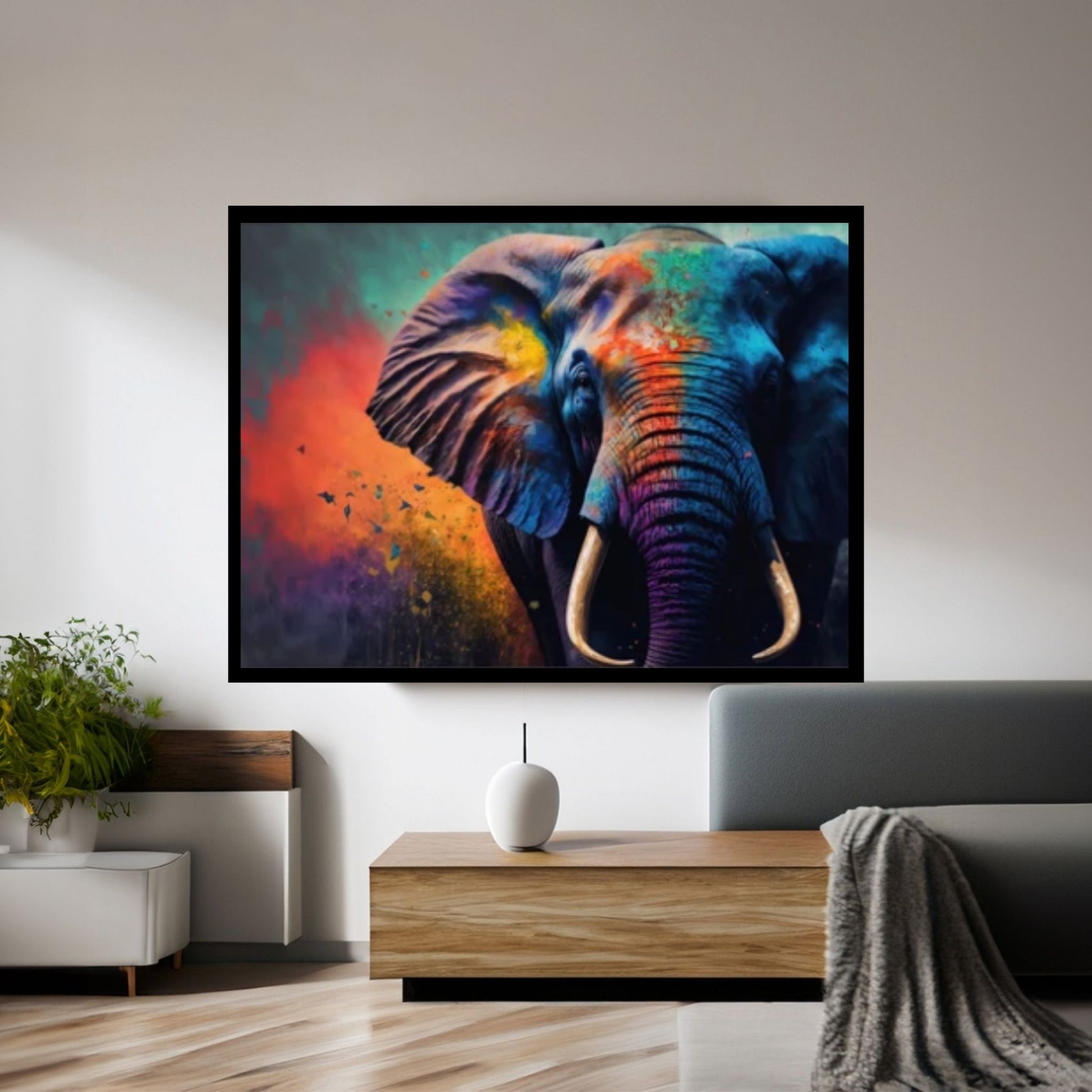 Abstract Animal Elephant Canvas Wall Art, Geometric Pop Art Portrait Illustration - Y Canvas