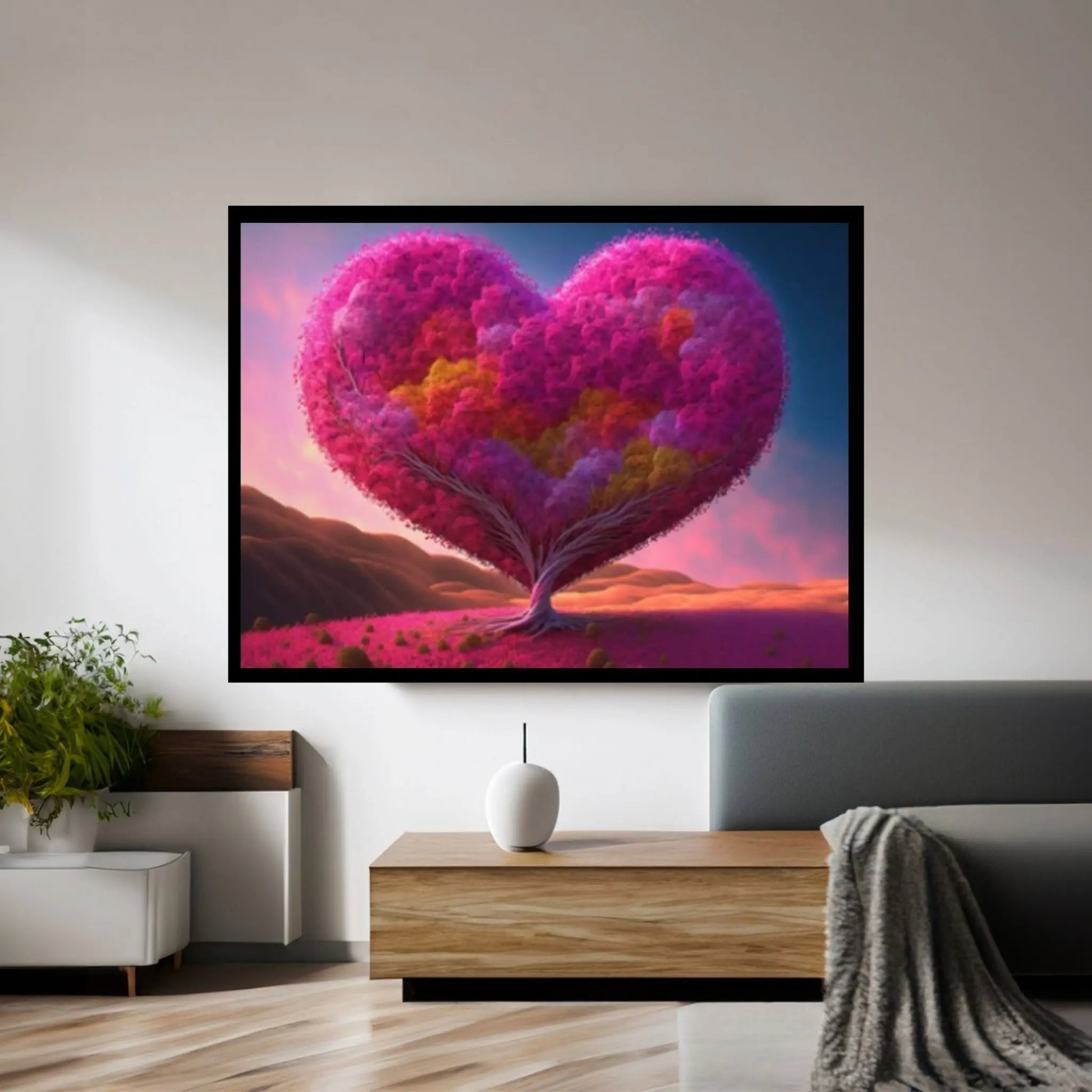 Heart Tree Canvas Wall Art Red Heart Shaped Tree - Landscape Wall Canvas Art - Y Canvas