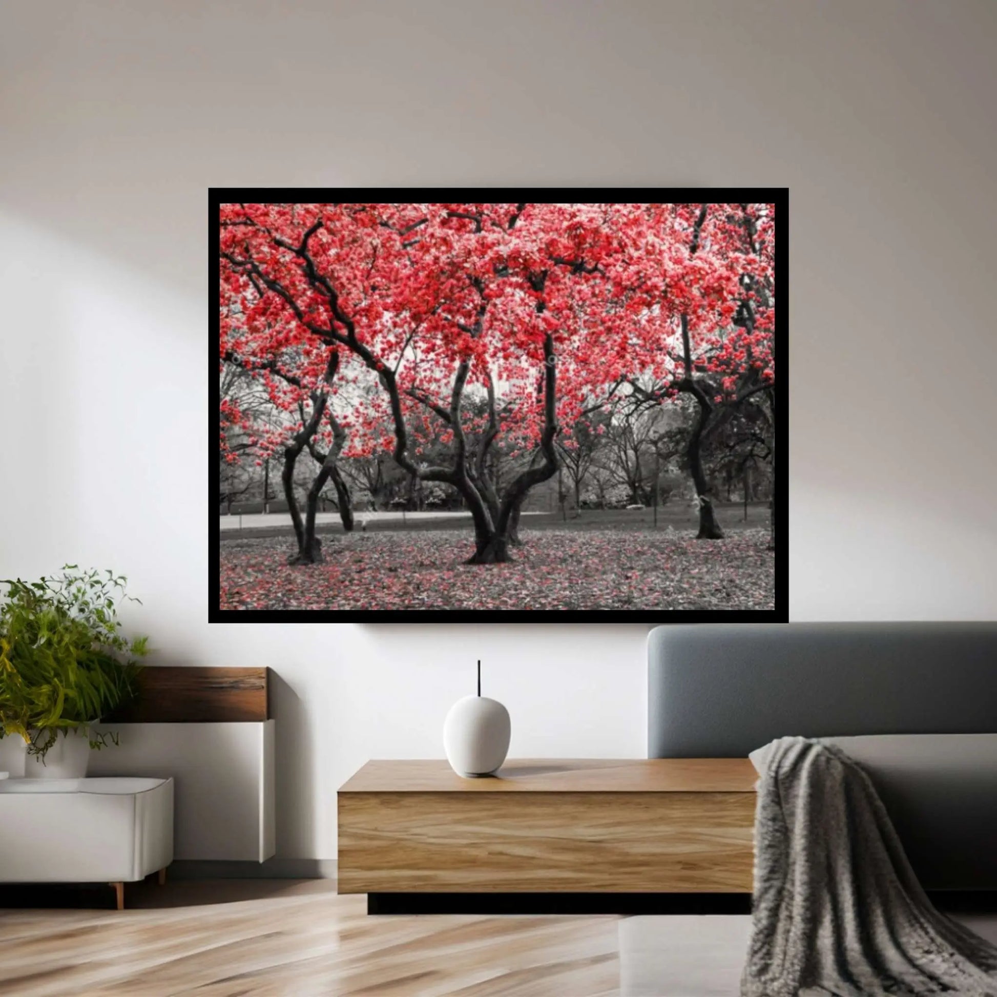 Landscape Contrast Tree Scenery Red Tree Wall Art - Y Canvas