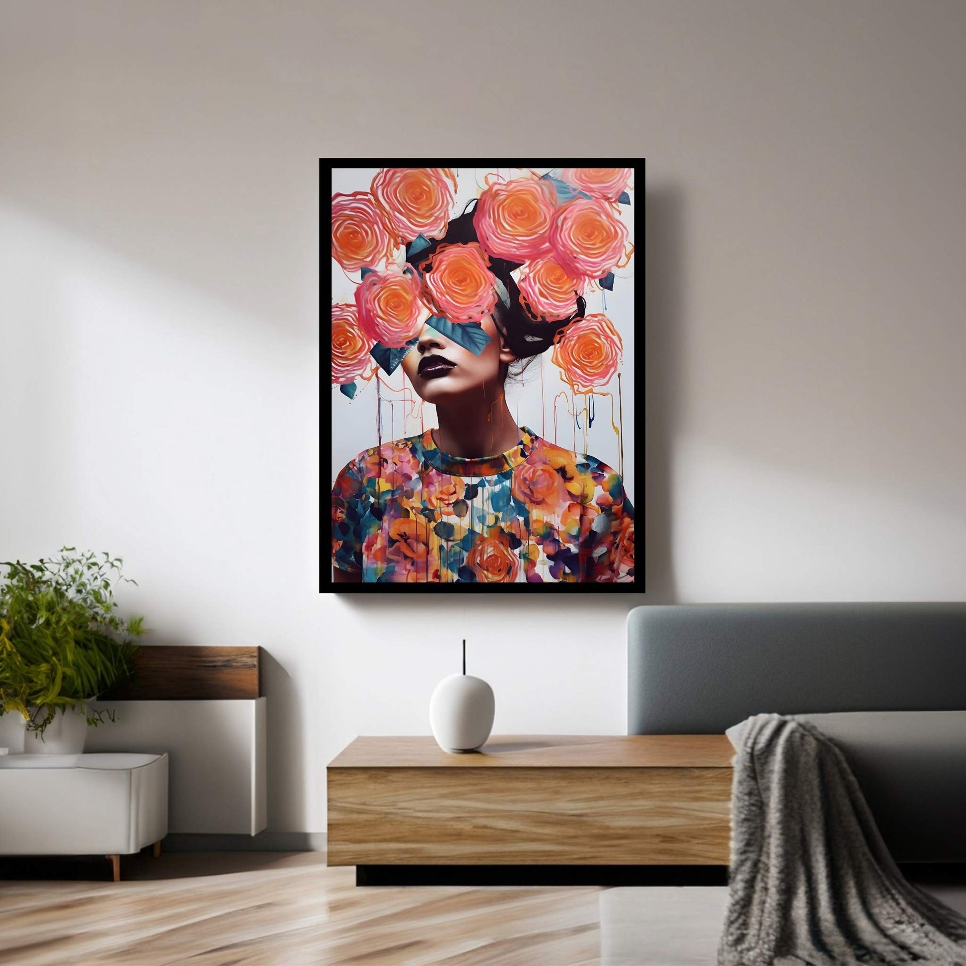 Woman Portrait Flower Head Canvas Wall Art - Y Canvas