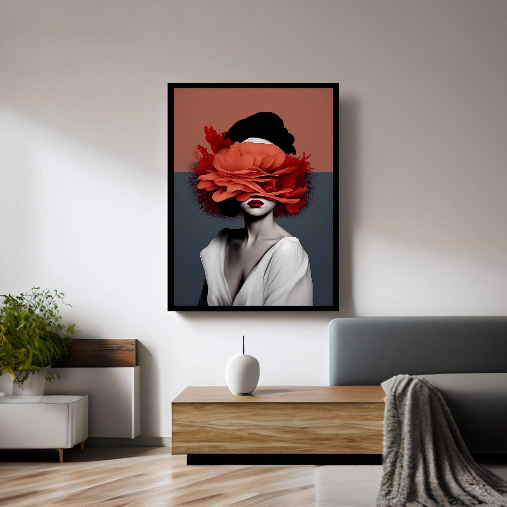 Woman Portrait Flower Head Canvas Wall Art - Y Canvas