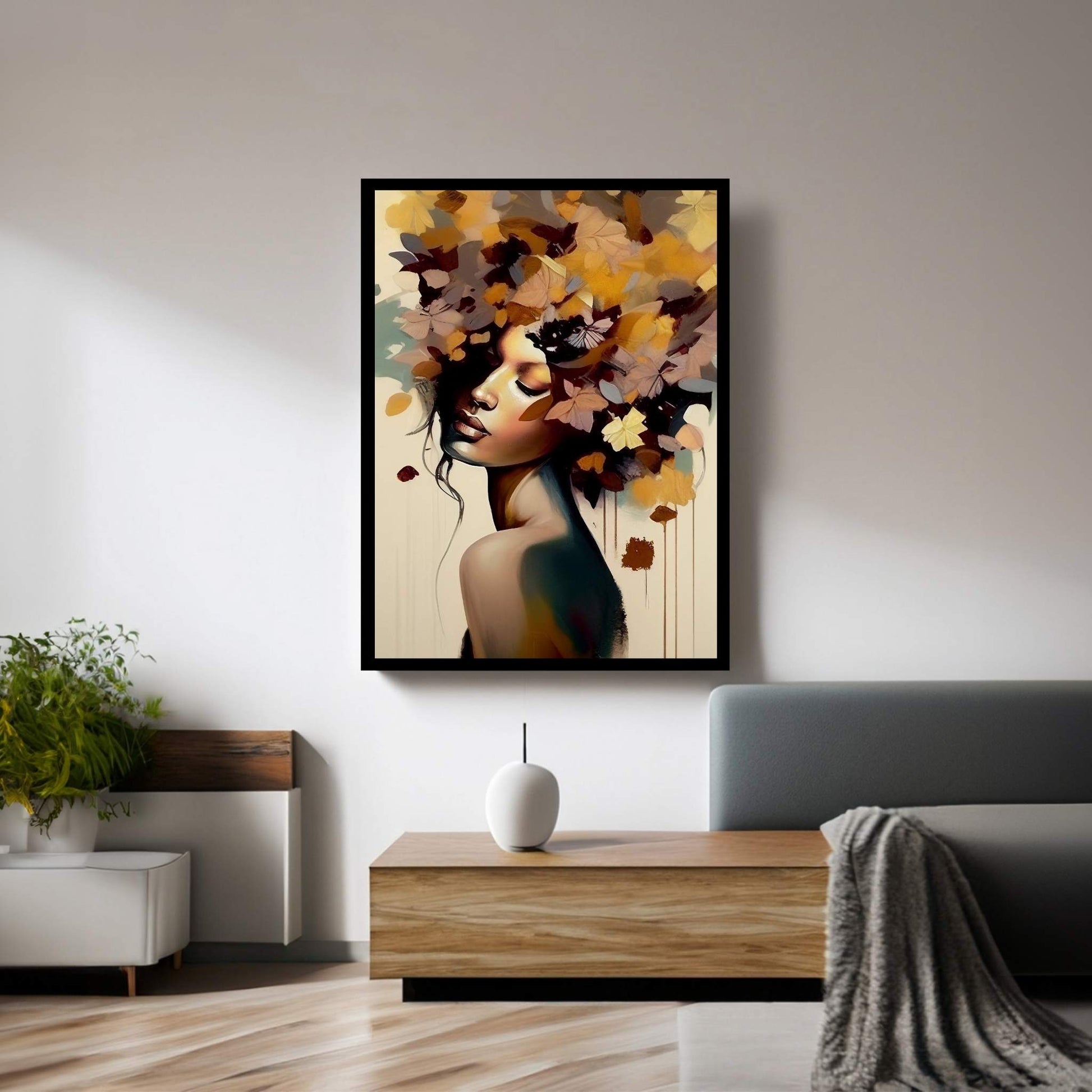 Woman Portrait Flower Head Canvas Wall Art - Y Canvas