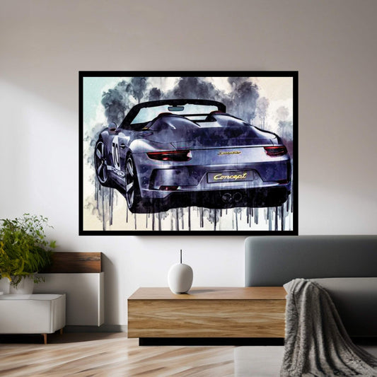 Porsche 911 Speedster Concept 2018 Silver Convertible Rear View Race Car German Sports Canvas Wall Art - Y Canvas