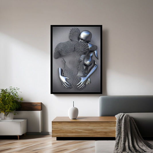 Two Couples Hugging Canvas, Sexy Metalic Silver Effect Hand Metallic Canvas - Y Canvas