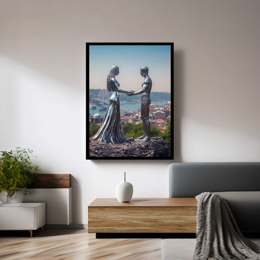 İstanbul Metalic Love Couple Canvas Wall Art - Y Canvas