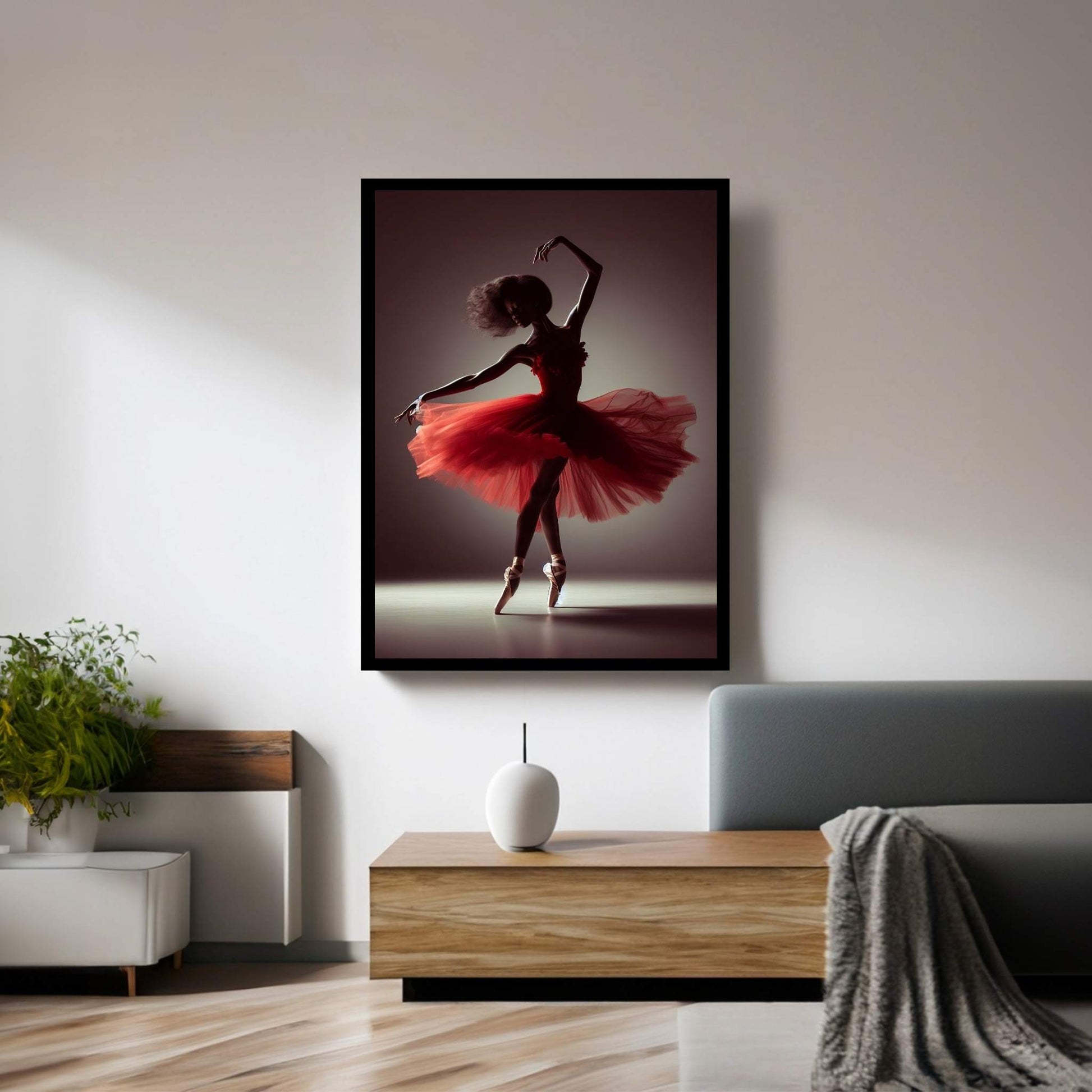 African Black Woman Ballerina in Red Dress Canvas Wall Art Home Decor - Y Canvas