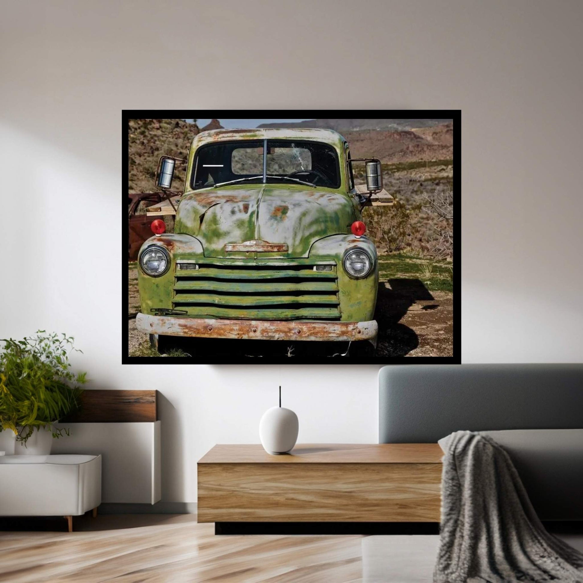 Green Chevorlet Route 66 Canvas Wall Art - Y Canvas