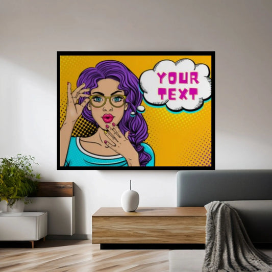 Customize Youre Text Here Pop Art Woman Wall Art, Comic Pop Art, Woman OMG, Woman Face - Y Canvas