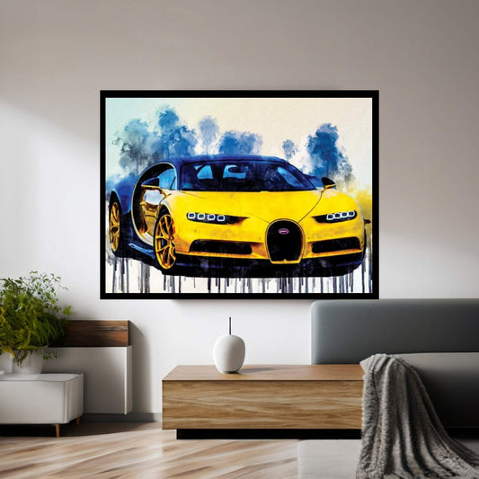 Bugatti Chiron 2017 Yellow Chiron Hypercar Canvas Wall Art - Y Canvas