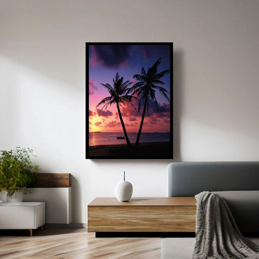 Sunset on the Beach Print on Canvas , Canvas Wall Set , Extra Large Wall Art Ready To Hang - Y Canvas