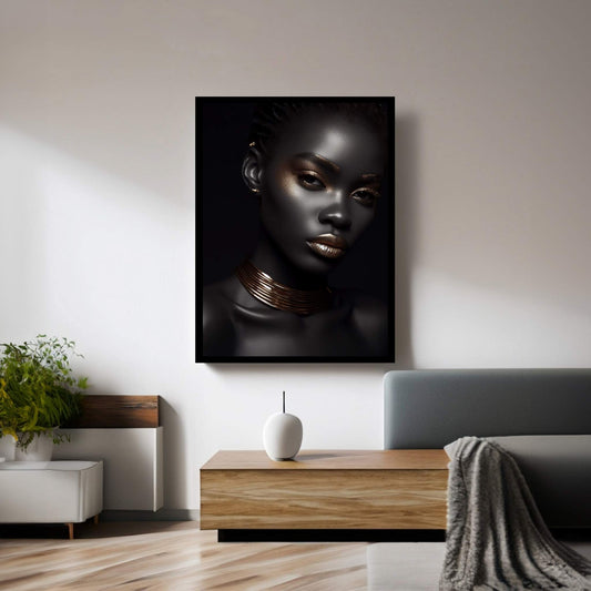 African Black Woman Gold Make-up Canvas Portrait Canvas Wall Art - Y Canvas