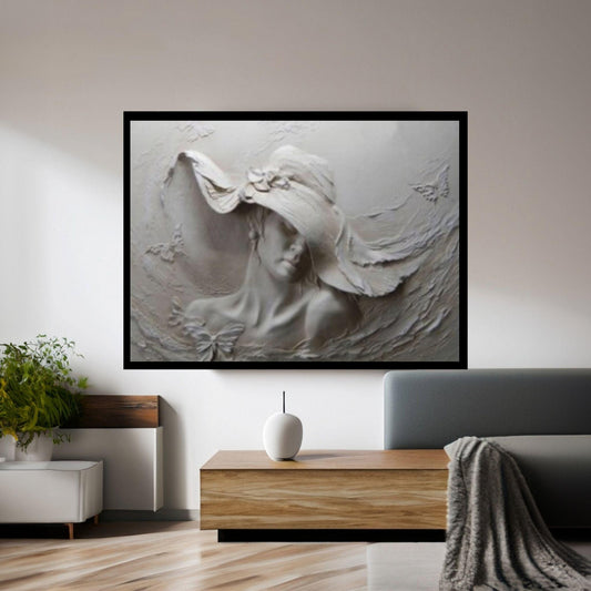 Woman Portrait Woman in Hat Canvas Wall Art, Stone Woman Canvas Print, Woman in Hat Wall Art - Y Canvas