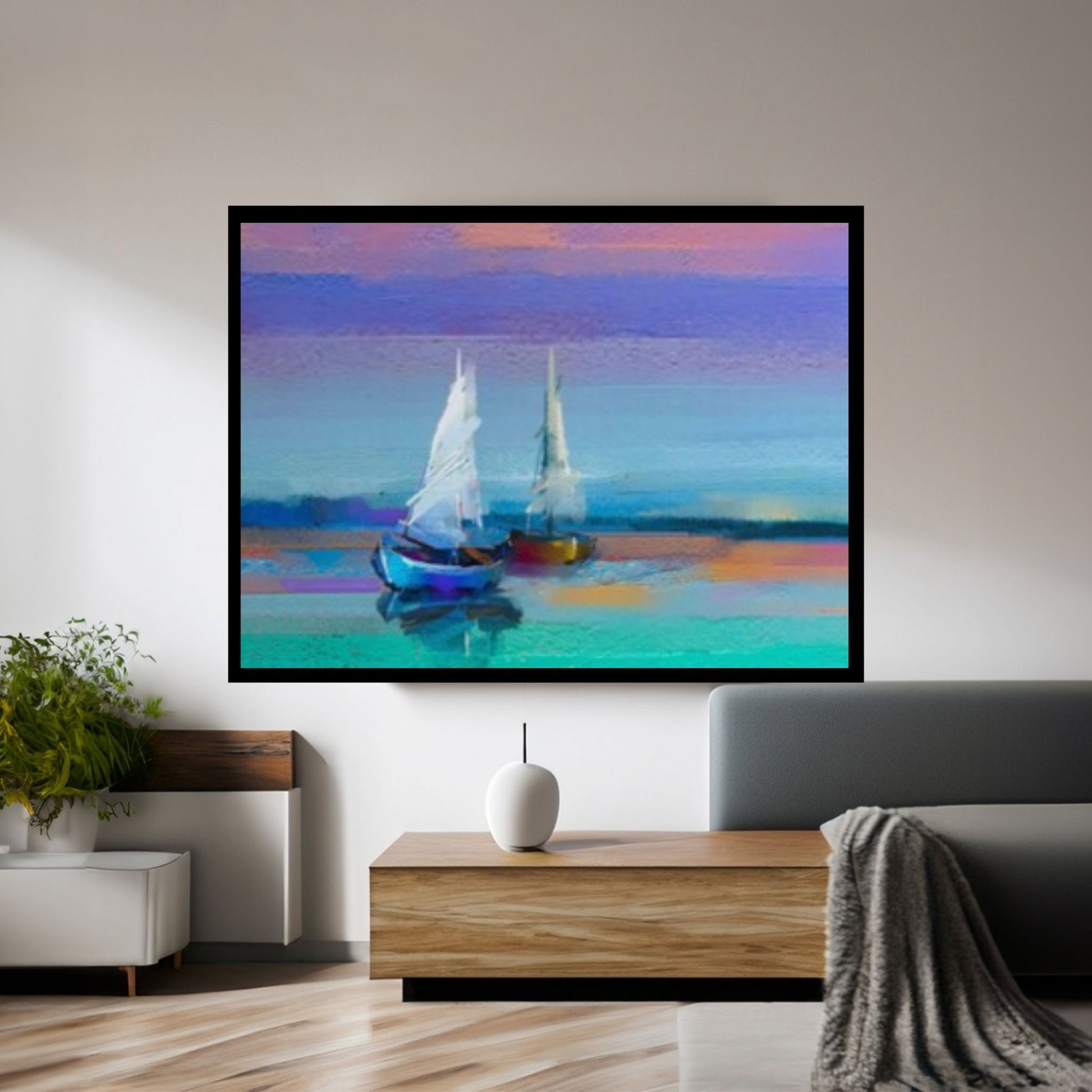 Colorful oil painting on canvas texture. Impressionism image of seascape paintings with sunlight background - Y Canvas