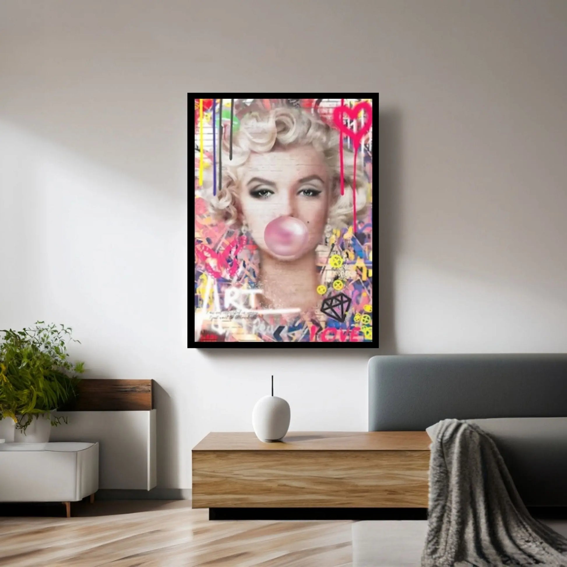 Marilyn Monroe Wall Art Canvas / Monroe Pink Bubble Gum Art Poster Canvas Wall Art - Y Canvas