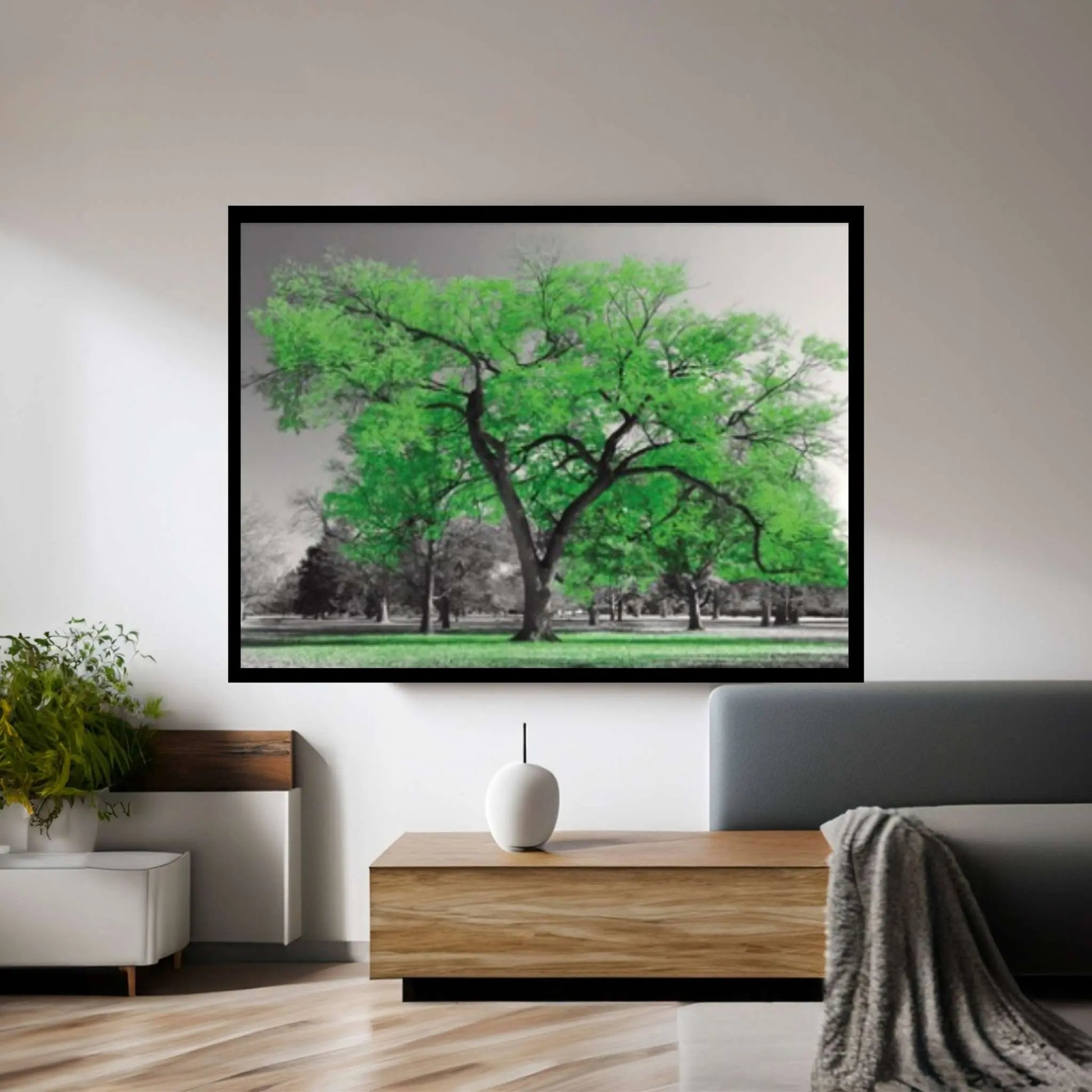 Large Green Tree Teal Leaves Canvas Wall Art Picture Print Decor - Y Canvas