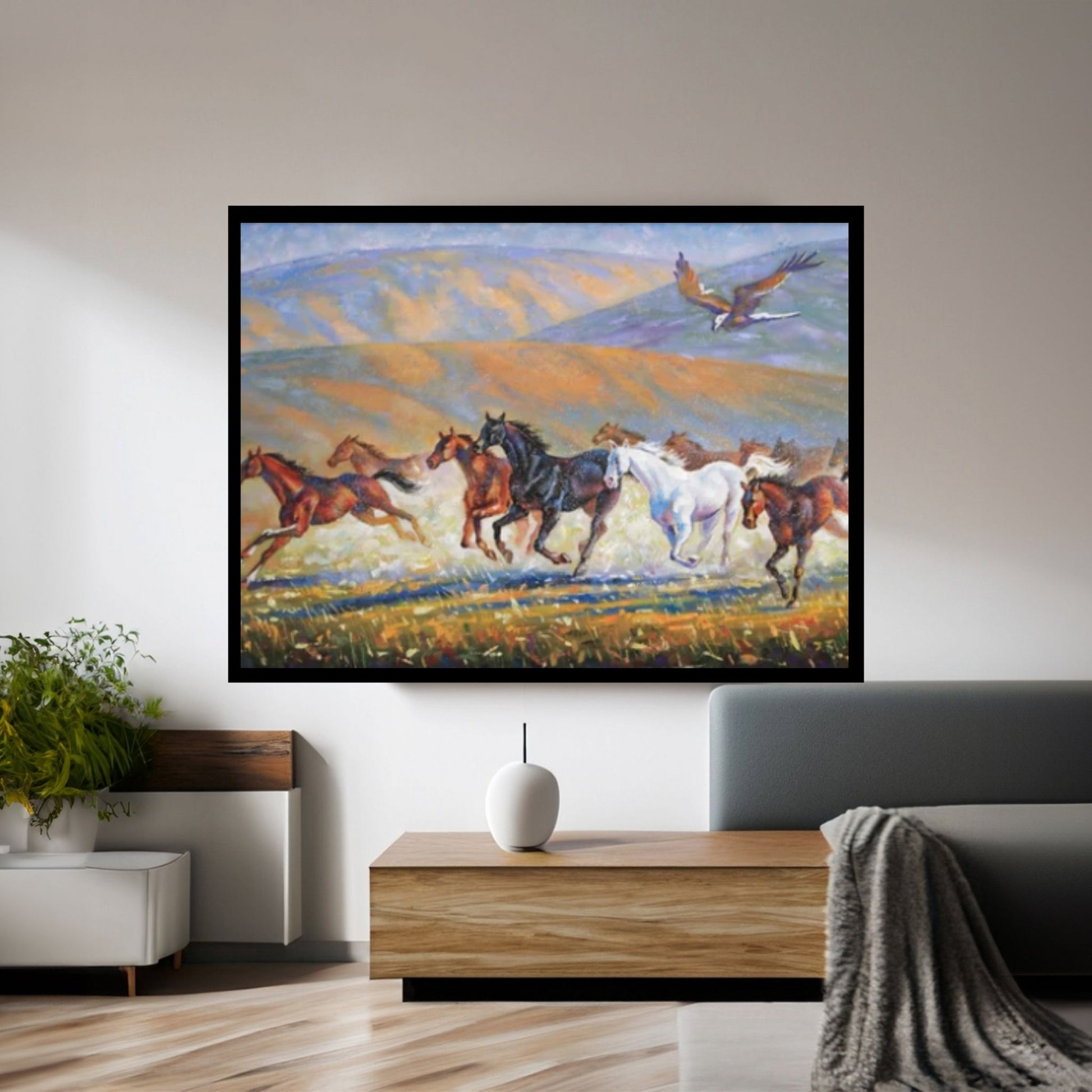 Large Running Horses Canvas Wall Art Print, Horse Poster - Y Canvas