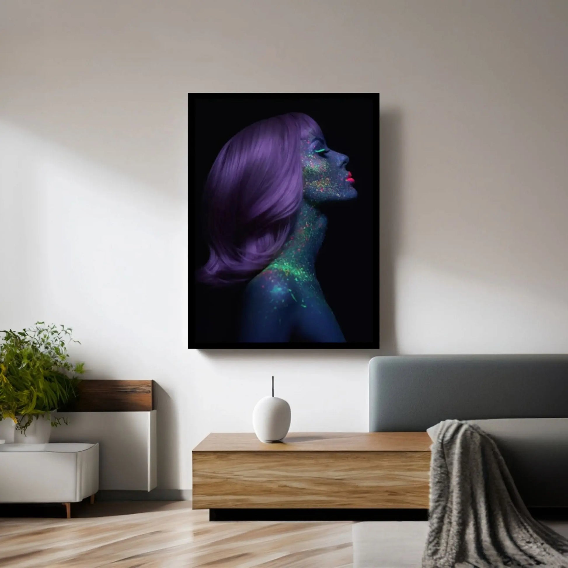 Black woman head makeup flowers Canvas wall art,Black art, Black girl print, flower woman painting, Girl Flowers Poster - Y Canvas