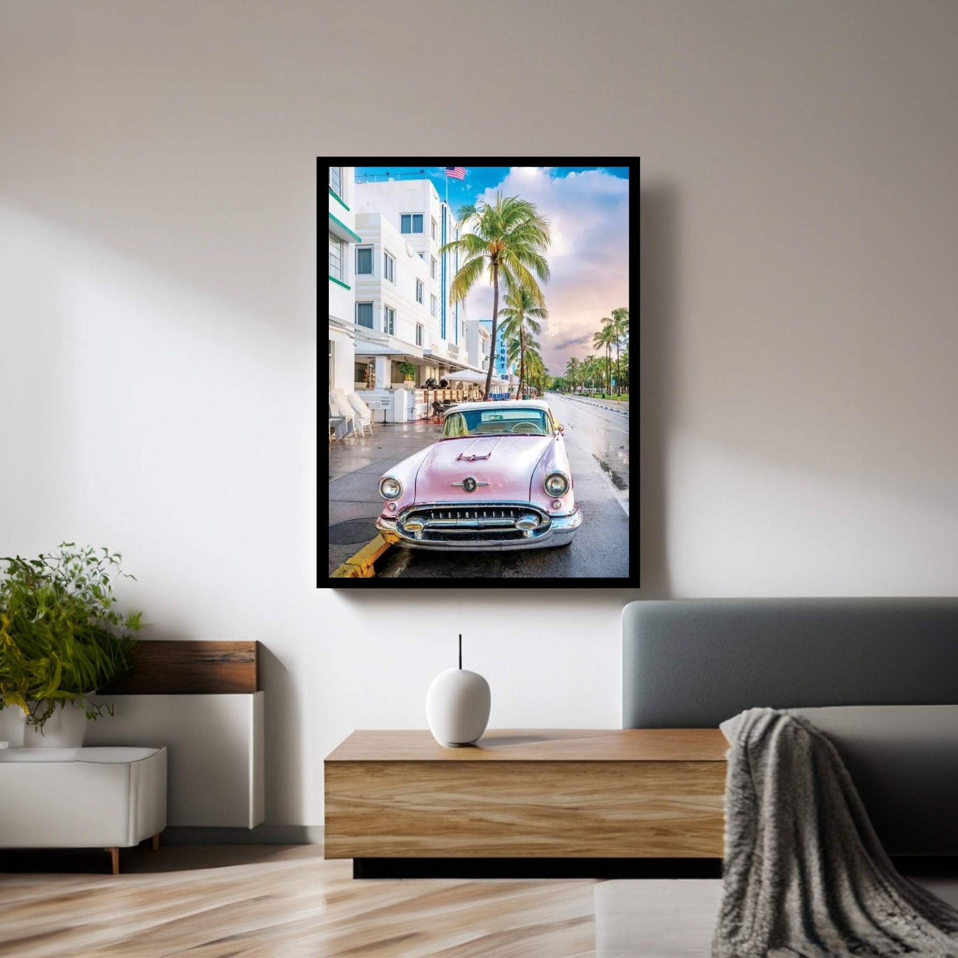 Vintage Pink Ocean Drive Canvas Wall Art - Y Canvas