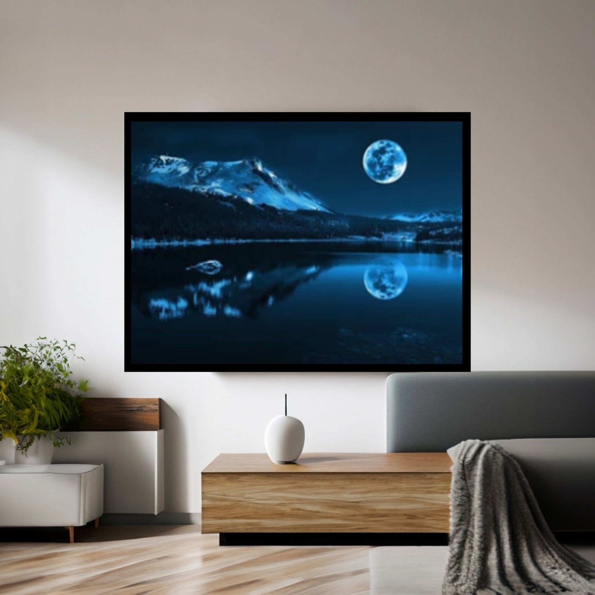 Moon over the Sea, Sea Sparkle Print on Canvas, Modern Wall Art - Y Canvas