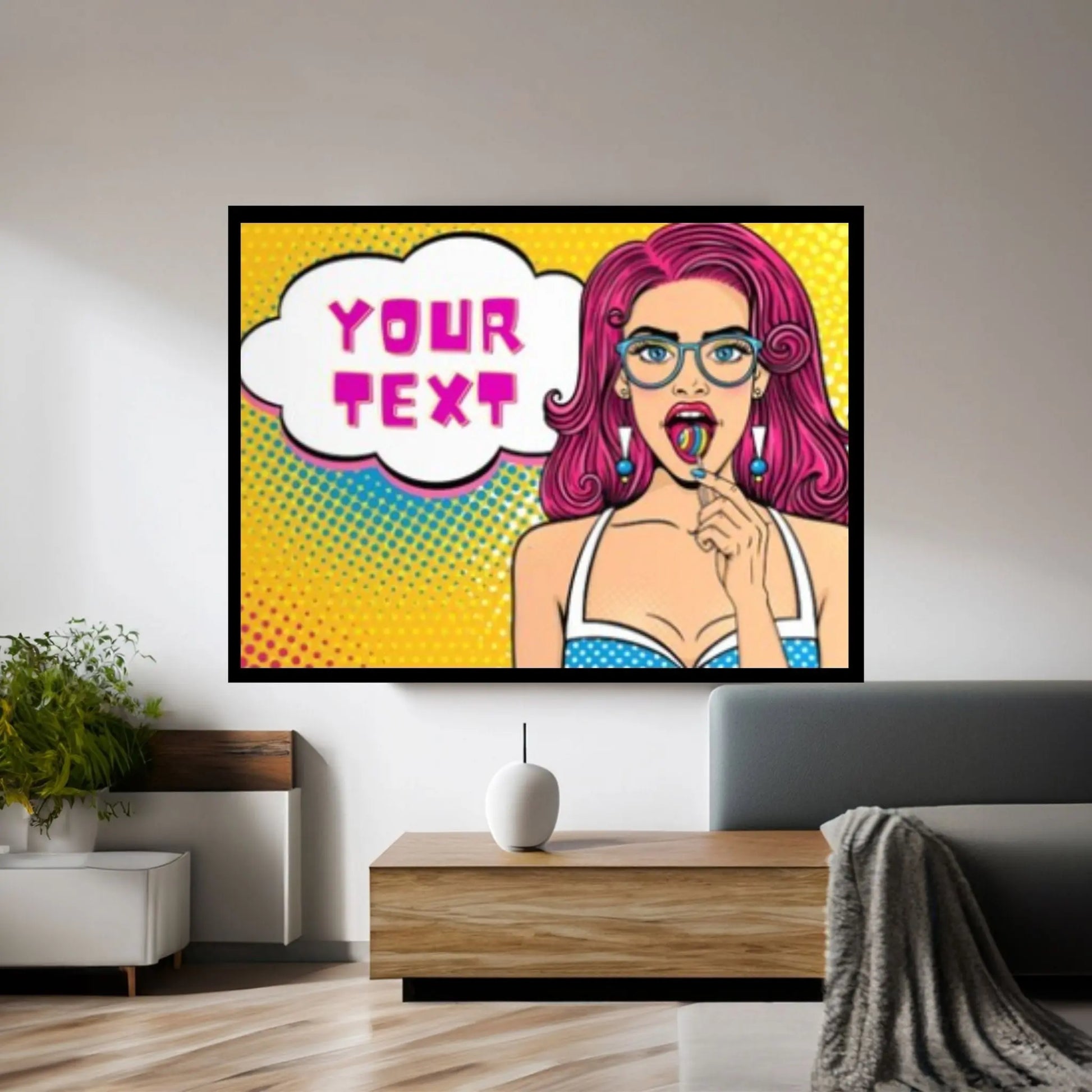 Customize Youre Text Here Pop Art Woman Wall Art, Comic Pop Art, Retro Comic - Y Canvas