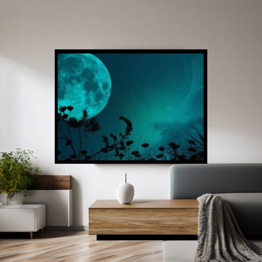 Green Moon at Night Natural Canvas Wall Art, Landscape Printing Wall Art - Y Canvas