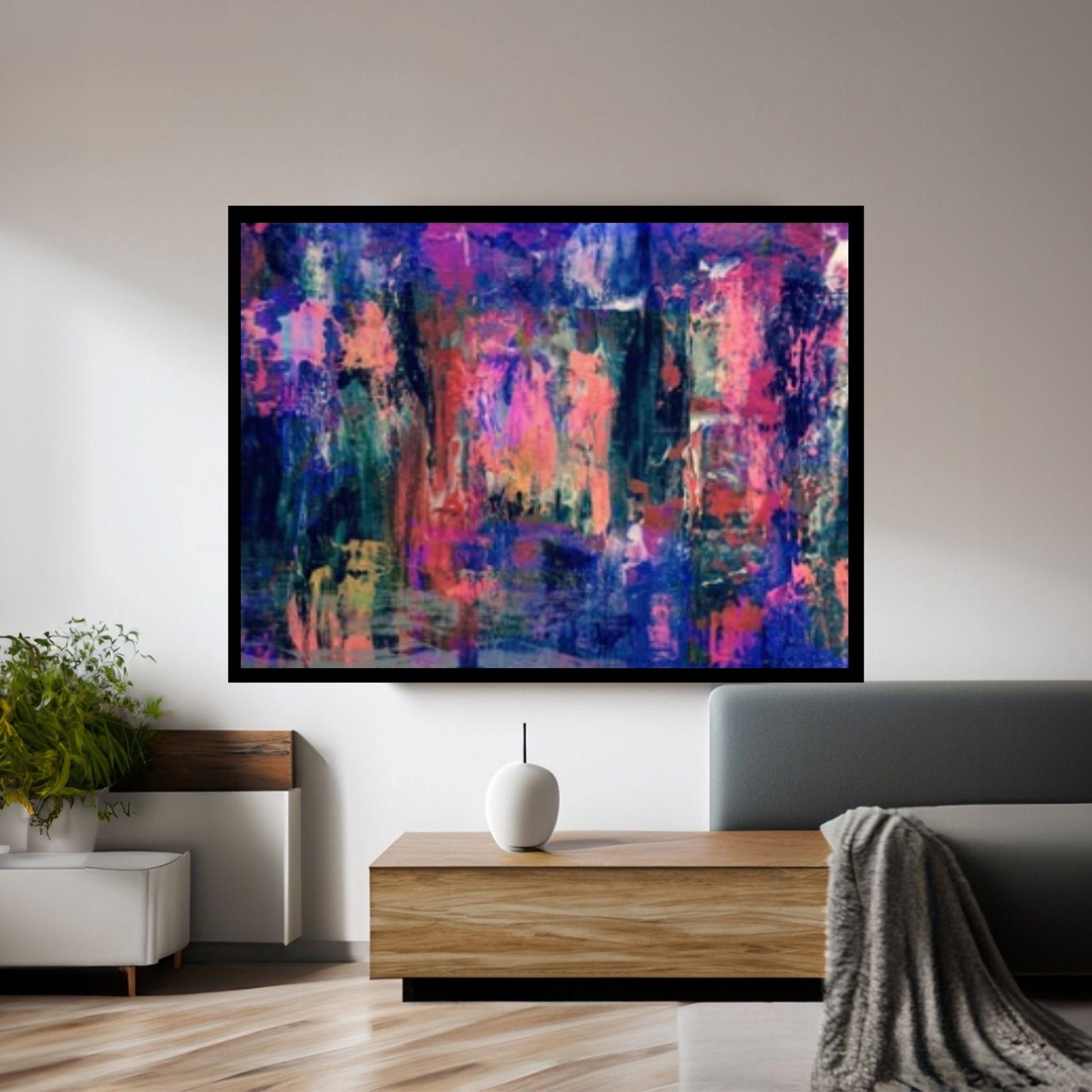 Large Blue Pink Painting Abstract Art,Contemporary Art Modern Oil Painting - Y Canvas