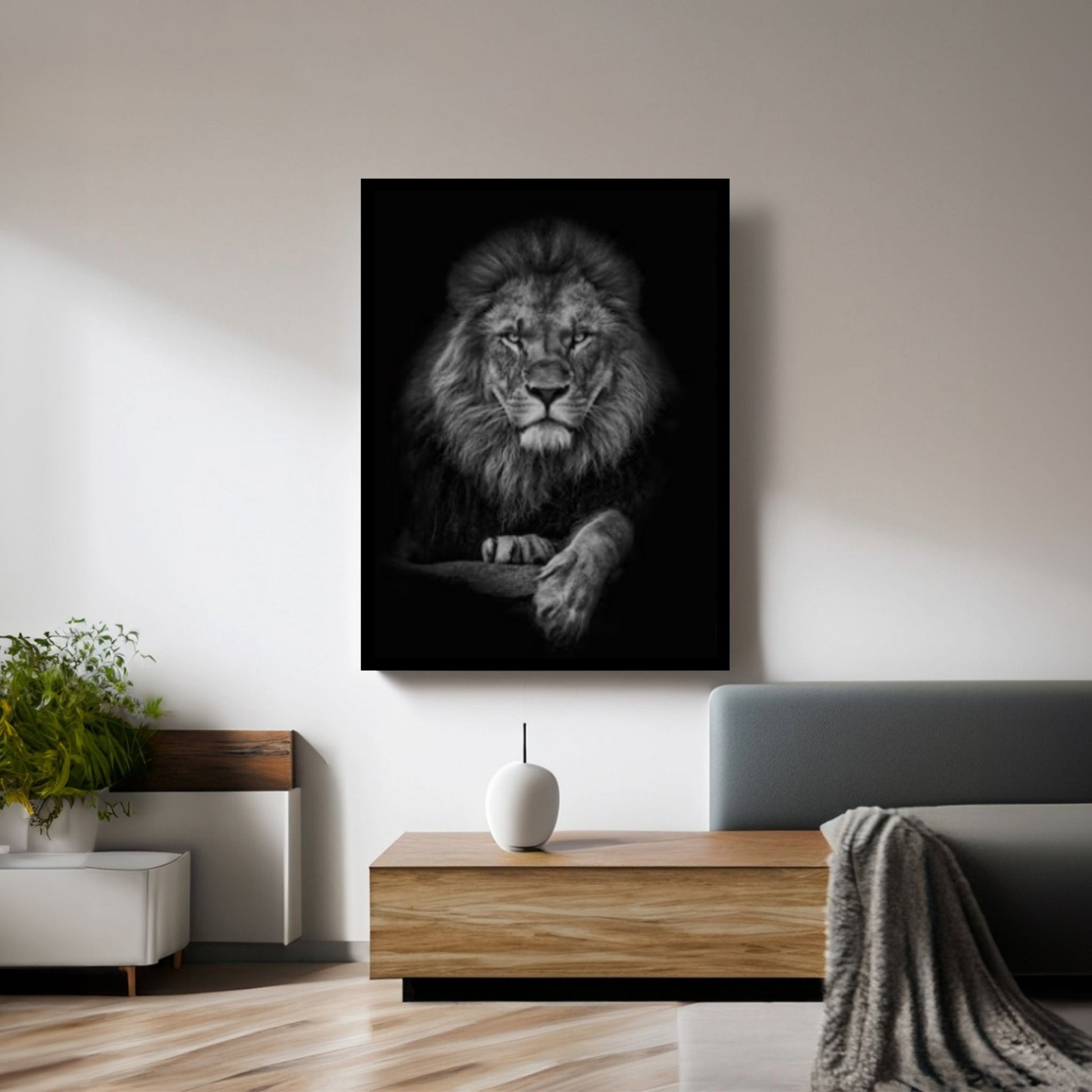 African Lion Canvas Wall Art, black and white lion Canvas Print - Y Canvas