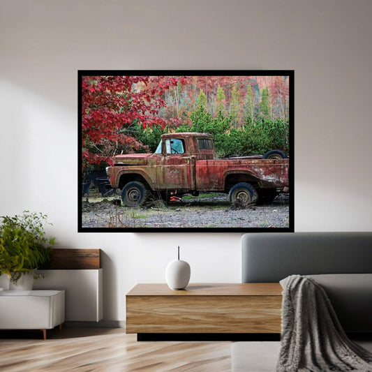 Autumn Vintage Truck Canvas Wall Art - Y Canvas