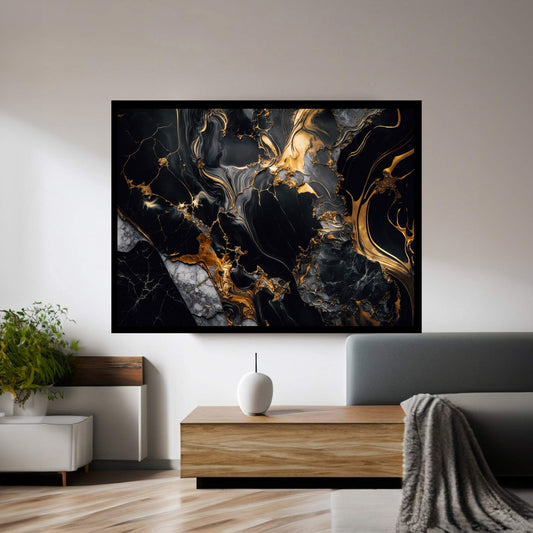 Abstract White Gold Black Marble Canvas Wall Art Home Decor - Y Canvas