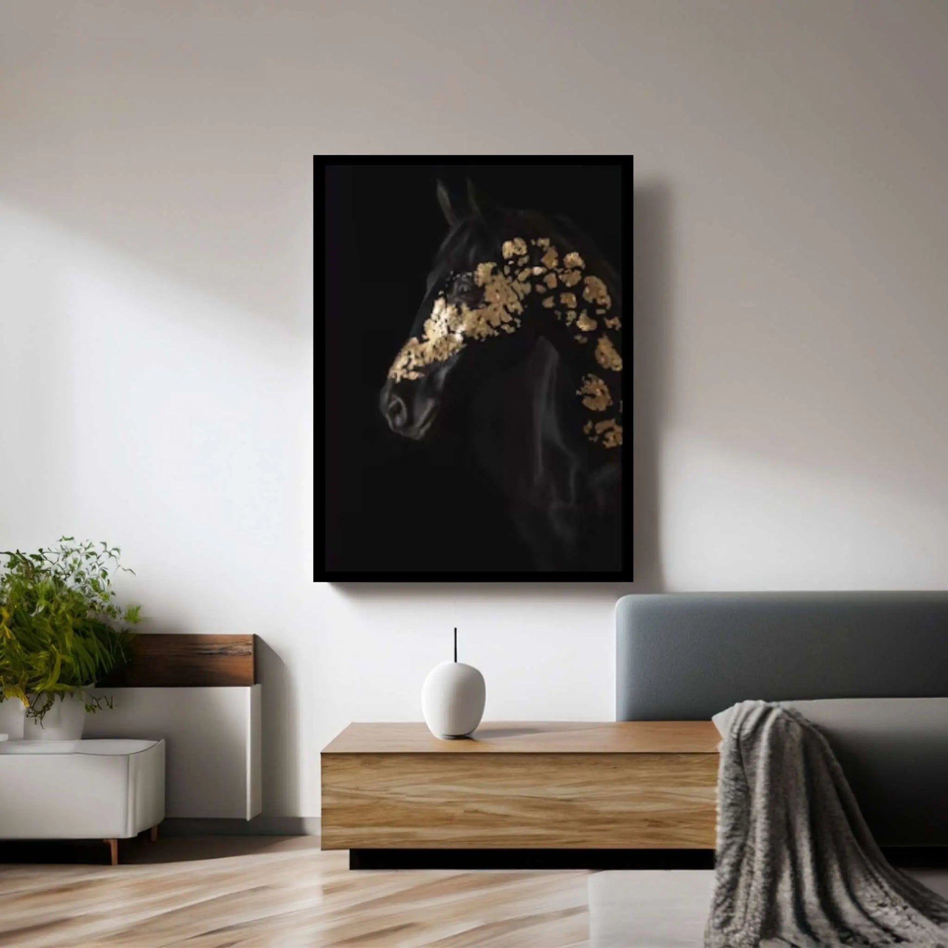 Gold Black Horse Print Poster Canvas Art, Animal Painting Horse Canvas Wall Art - Y Canvas