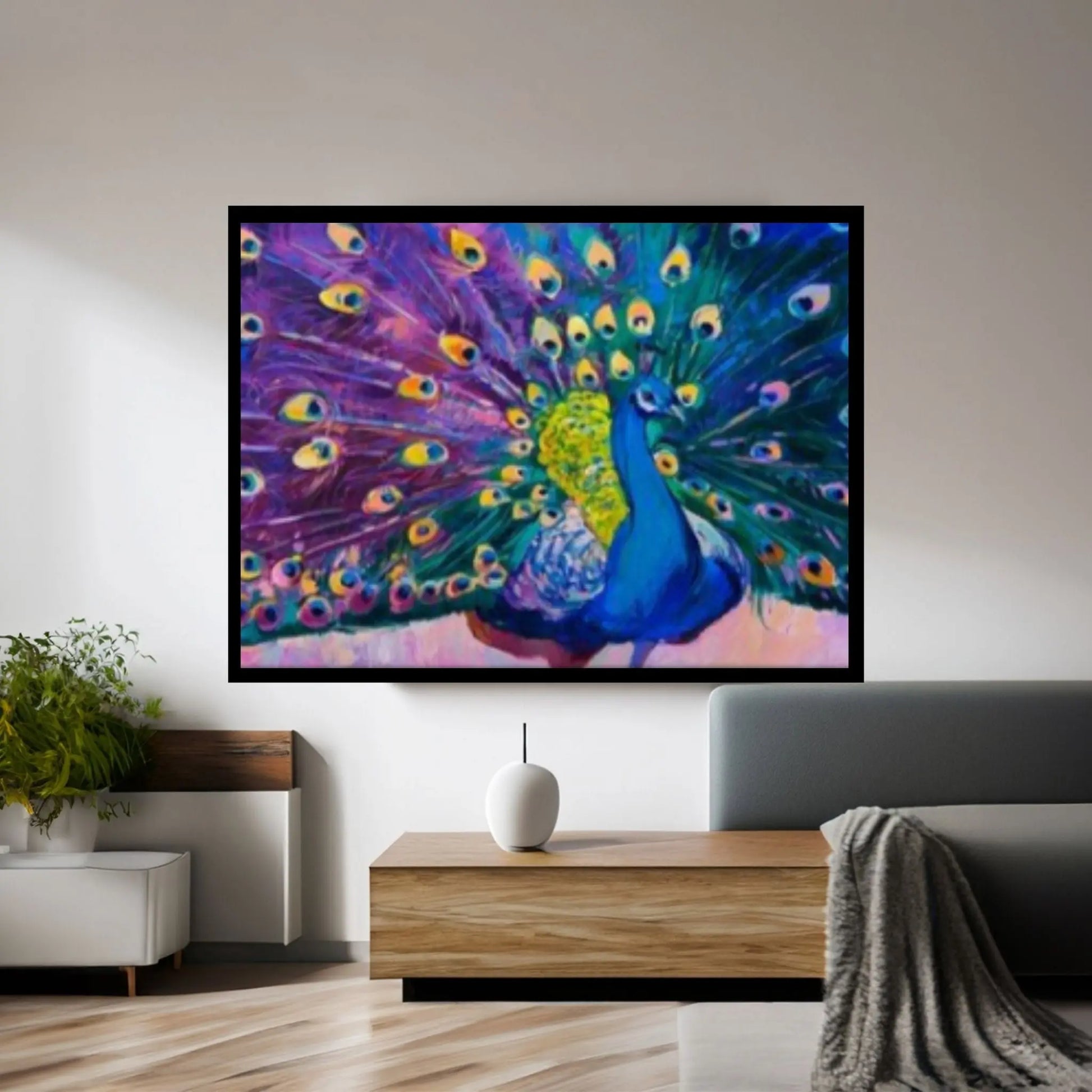 Painting Style Art Canvas Colorful Peacock Feather Animal Art Canvas Wall Art - Y Canvas